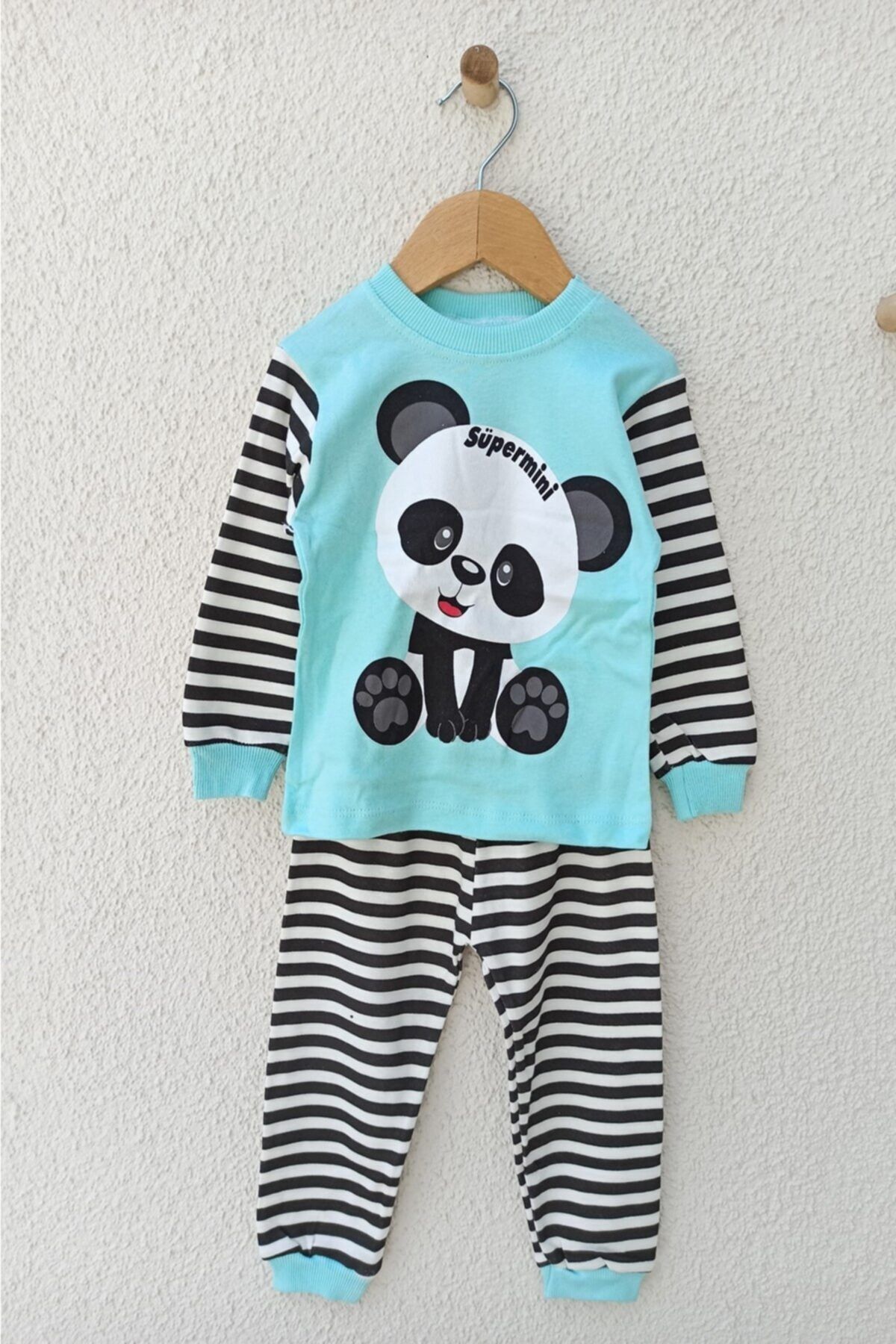 Süpermini Bebek Turkuaz Panda Desenli Pijama Takımı