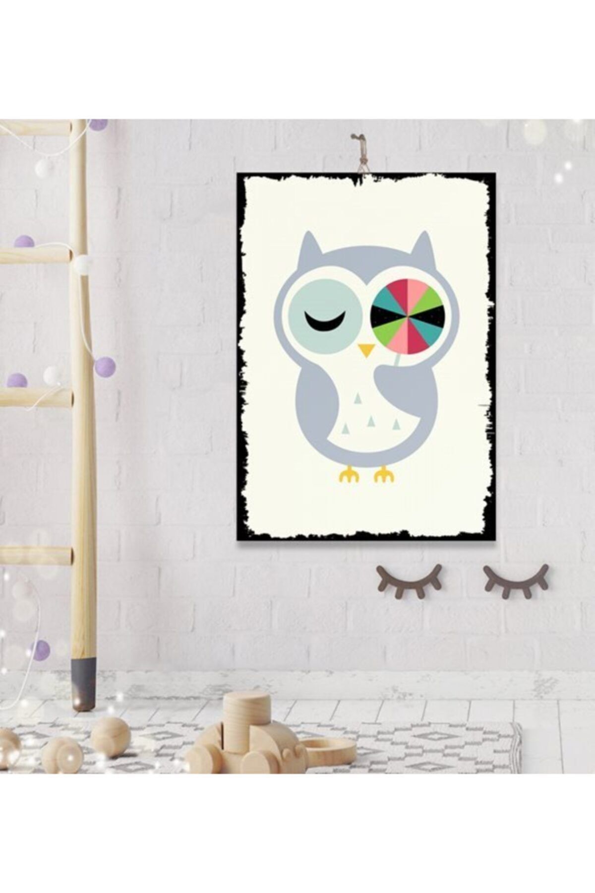 Tontilika Bebek Odası Tatlı Baykuş Tasarım Hediyelik Ahşap Tablo 35x50 cm