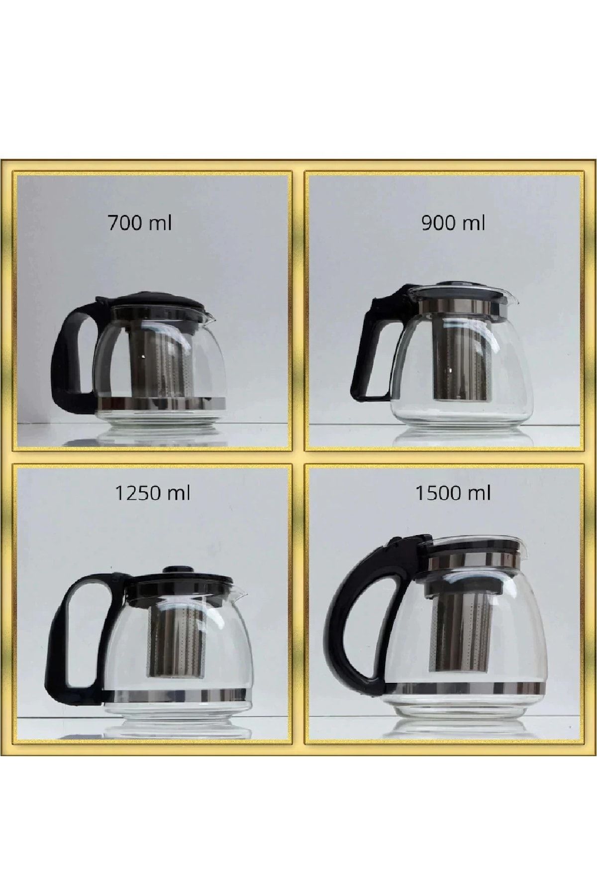 Etipar Süzgeçli Cam Demlik 900 Ml Tea Pot Çaydanlık Siyah