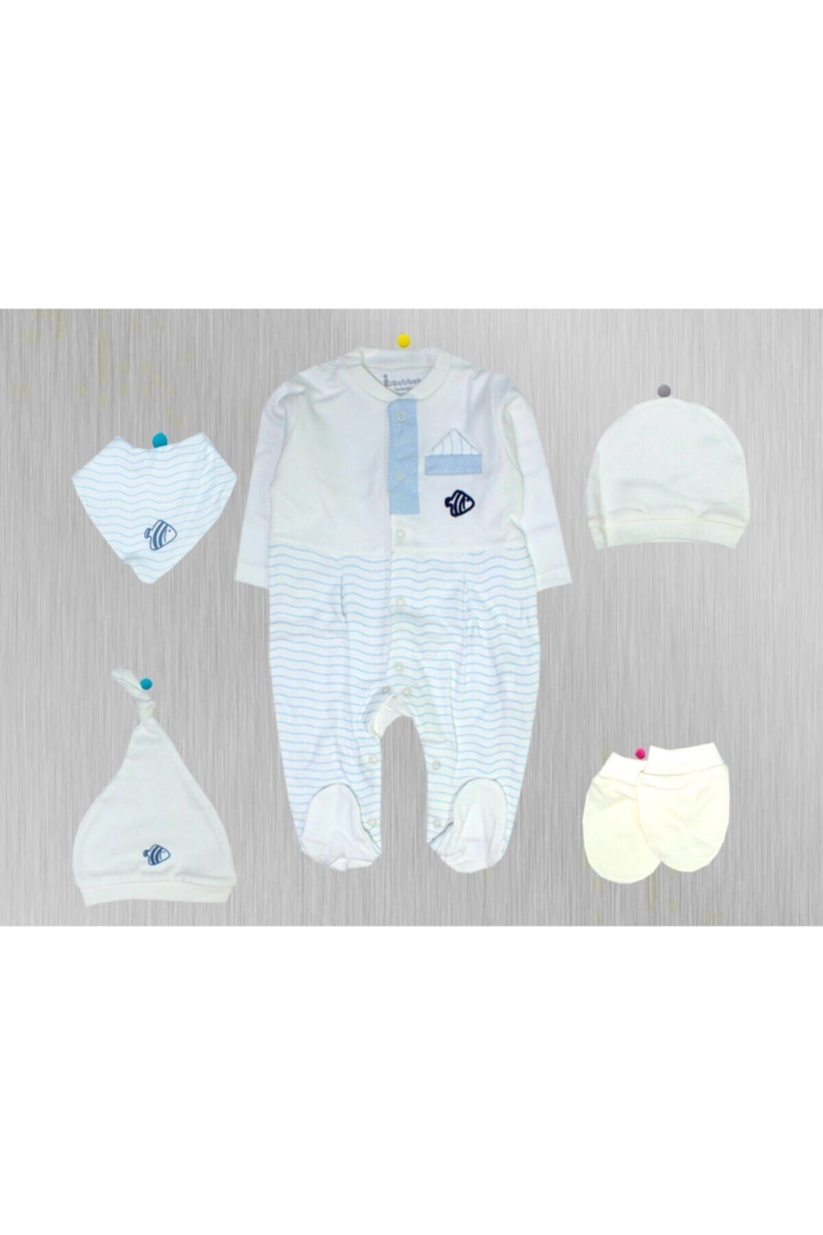 Bebbek Nenny Baby Happy Moon 5'li Zıbın Set Yeni Doğan Hastane Çıkışı -mavi