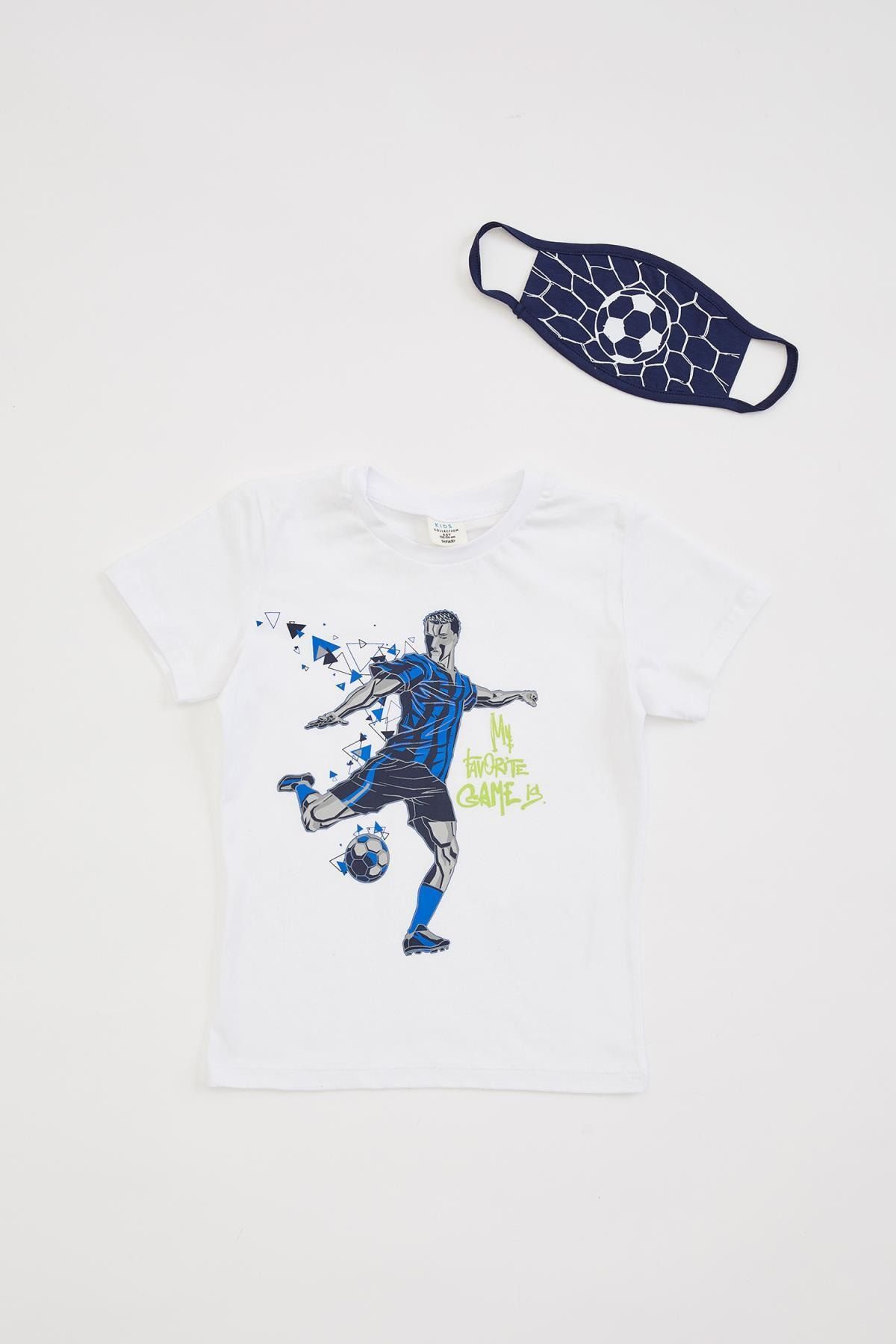 Defacto Erkek Çocuk Football Baskılı Tişört Ve Maske Takım