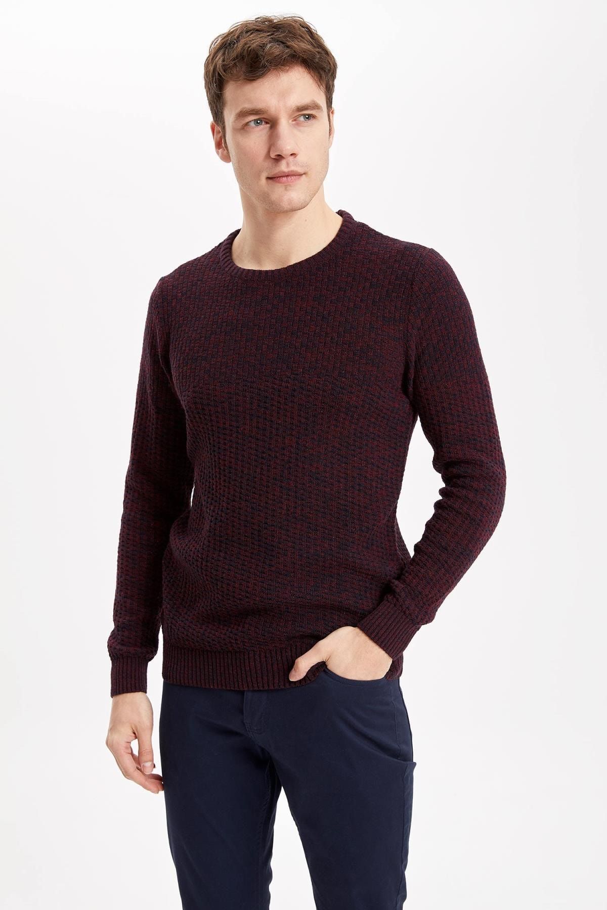 Defacto Erkek Bordo Slim Fit Triko Kazak K8632AZ19WN