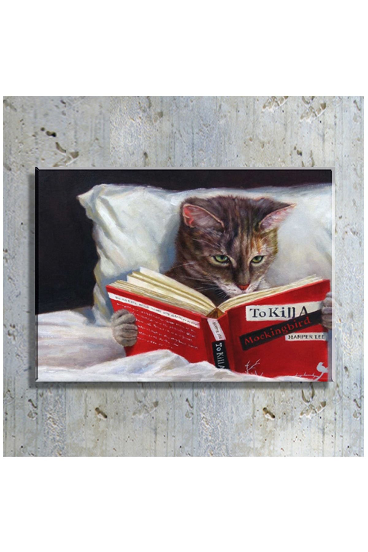 mağazacım Lucia Heffernan Kitap Okuyan Kedi Yağlı Boya Reprodüksiyon (70x100 Cm) Kanvas Tablo Tbl1120