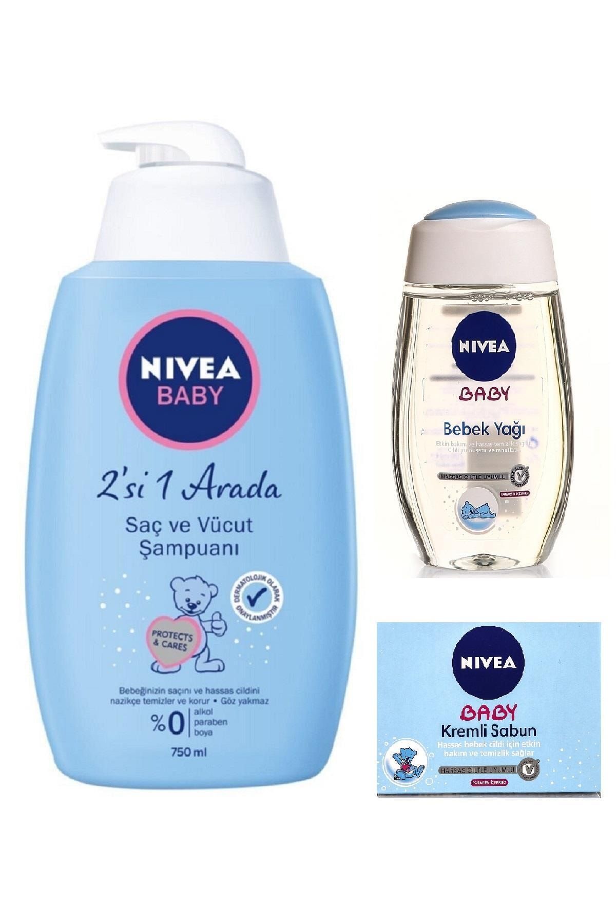 NIVEA Baby 2'si 1 Arada Saç Ve Vücut Şampuanı & Bebek Yağı & Kremli Sabun Seti