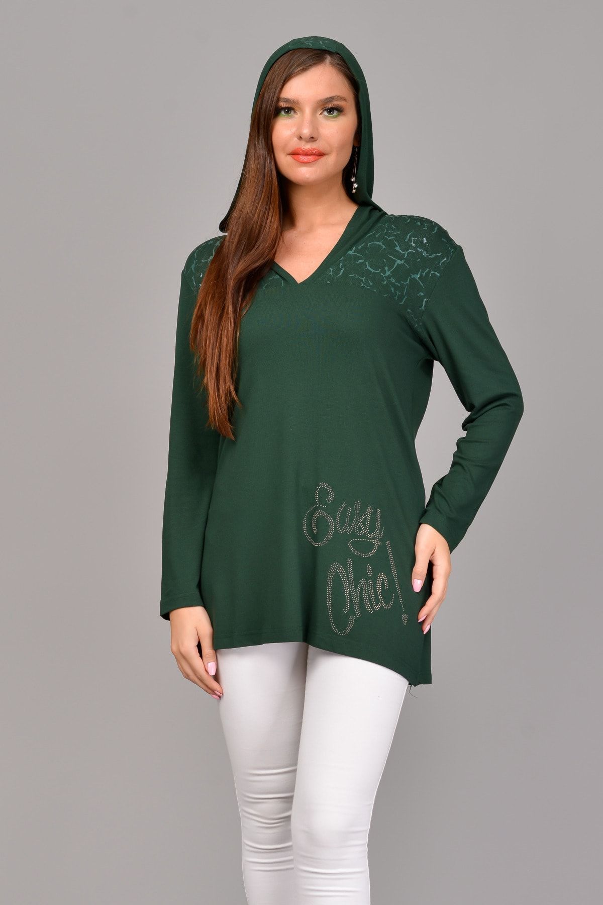 TUSSE Kadın Yeşil Kapüşonlu Fashion Tunik