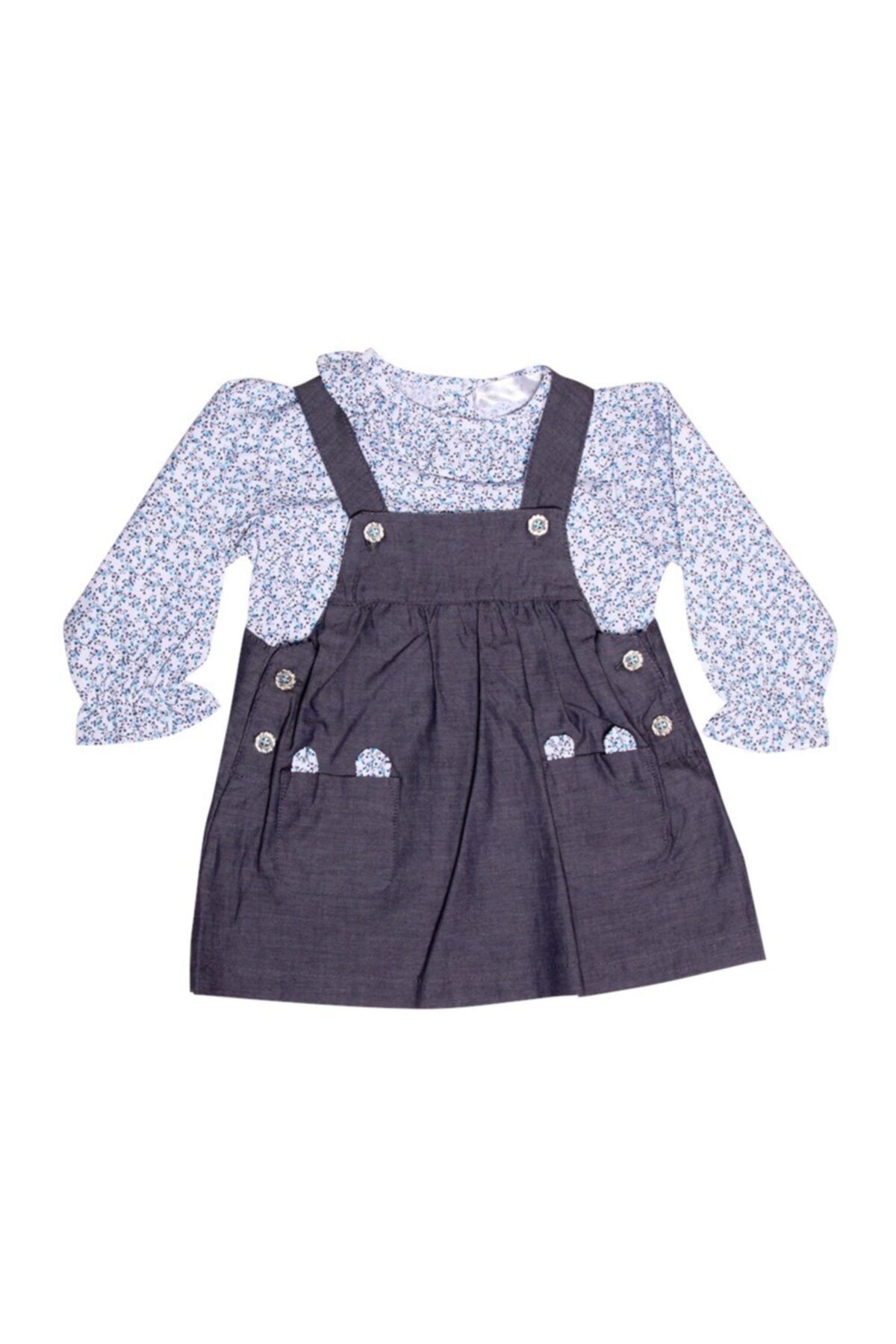 Luggi Kız Bebek Çiçekli Gömlek Ve Lacivert Elbise Takım Lg-4871-lcv