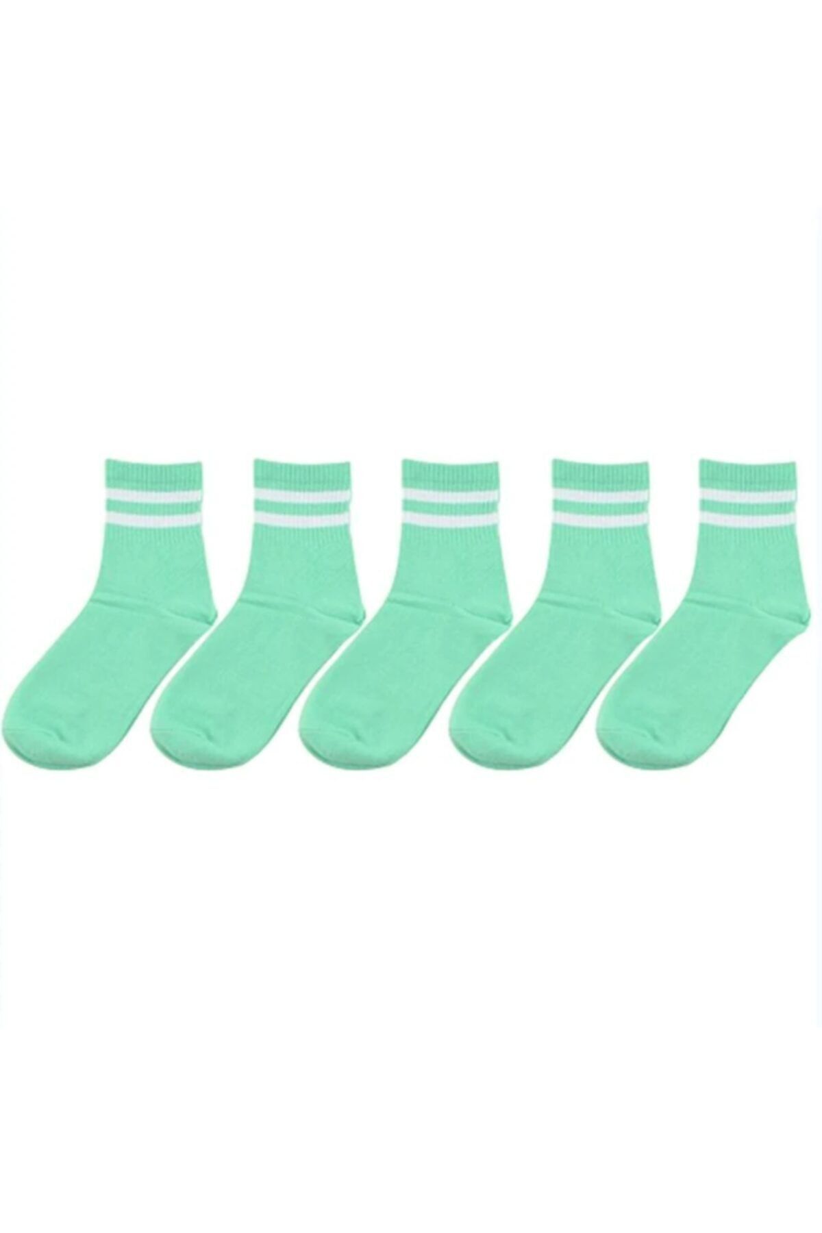 çorapmanya Kadın 5 Çift Karışık Renkli Çizgili Kolej Tenis Çorabı-12