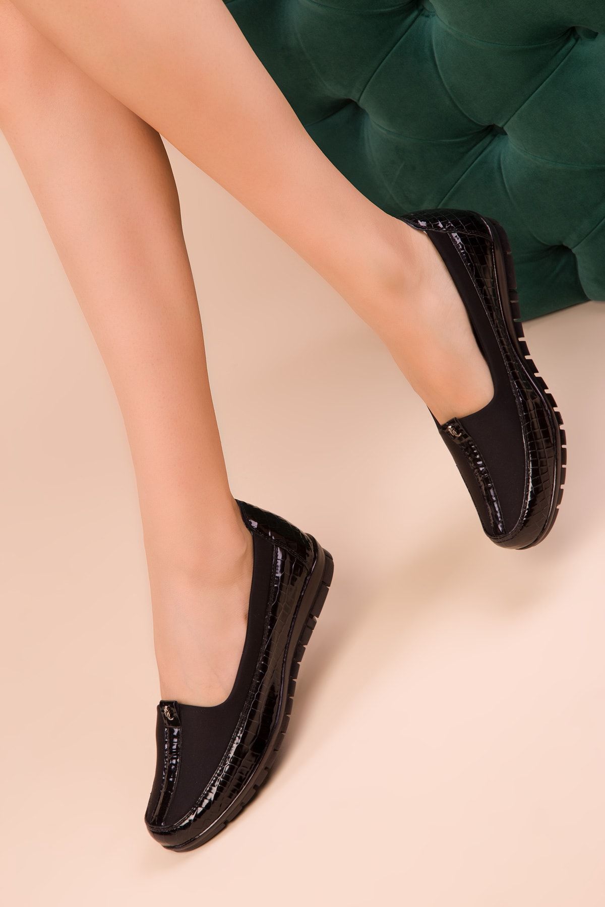 SOHO Siyah Kroko-Siyah Kadın Casual Ayakkabı 15499