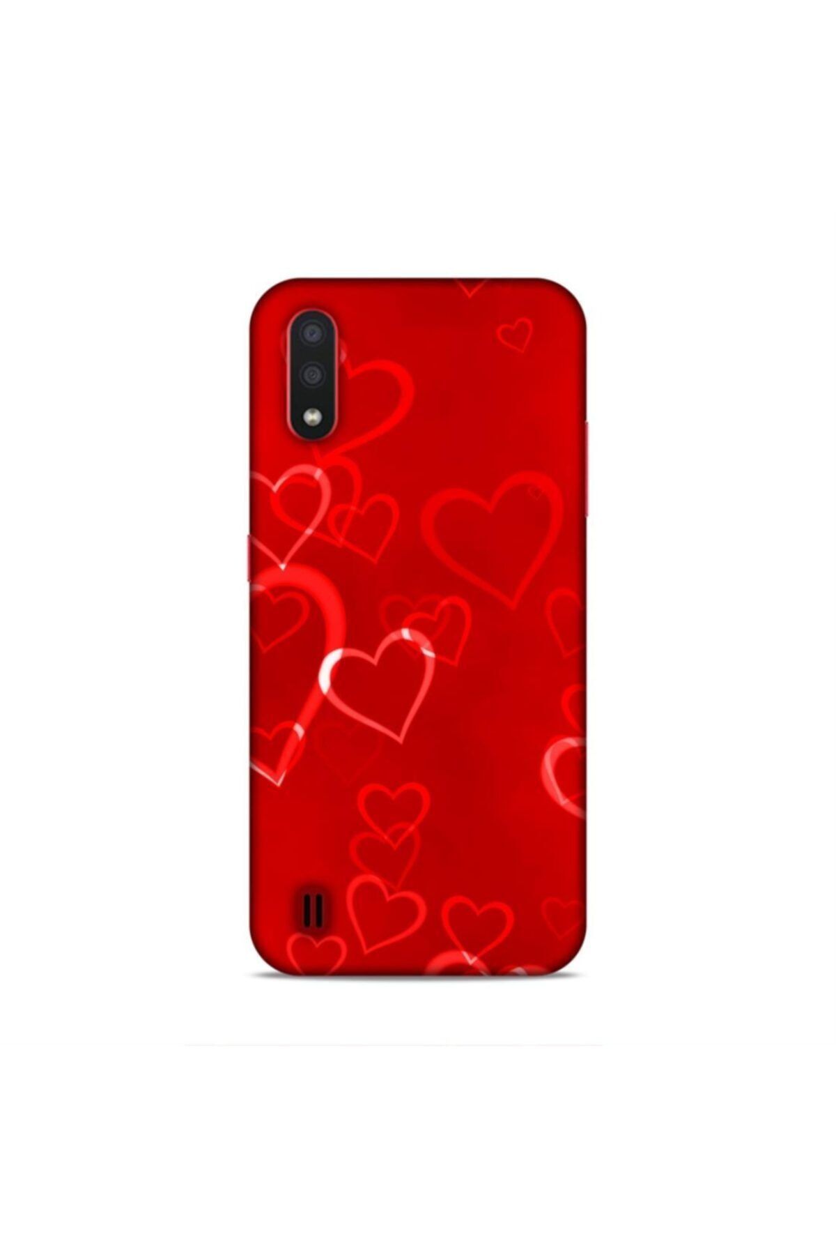 Pickcase Samsung Galaxy A01 Kılıf Desenli Arka Kapak Kırmızı Kalpler
