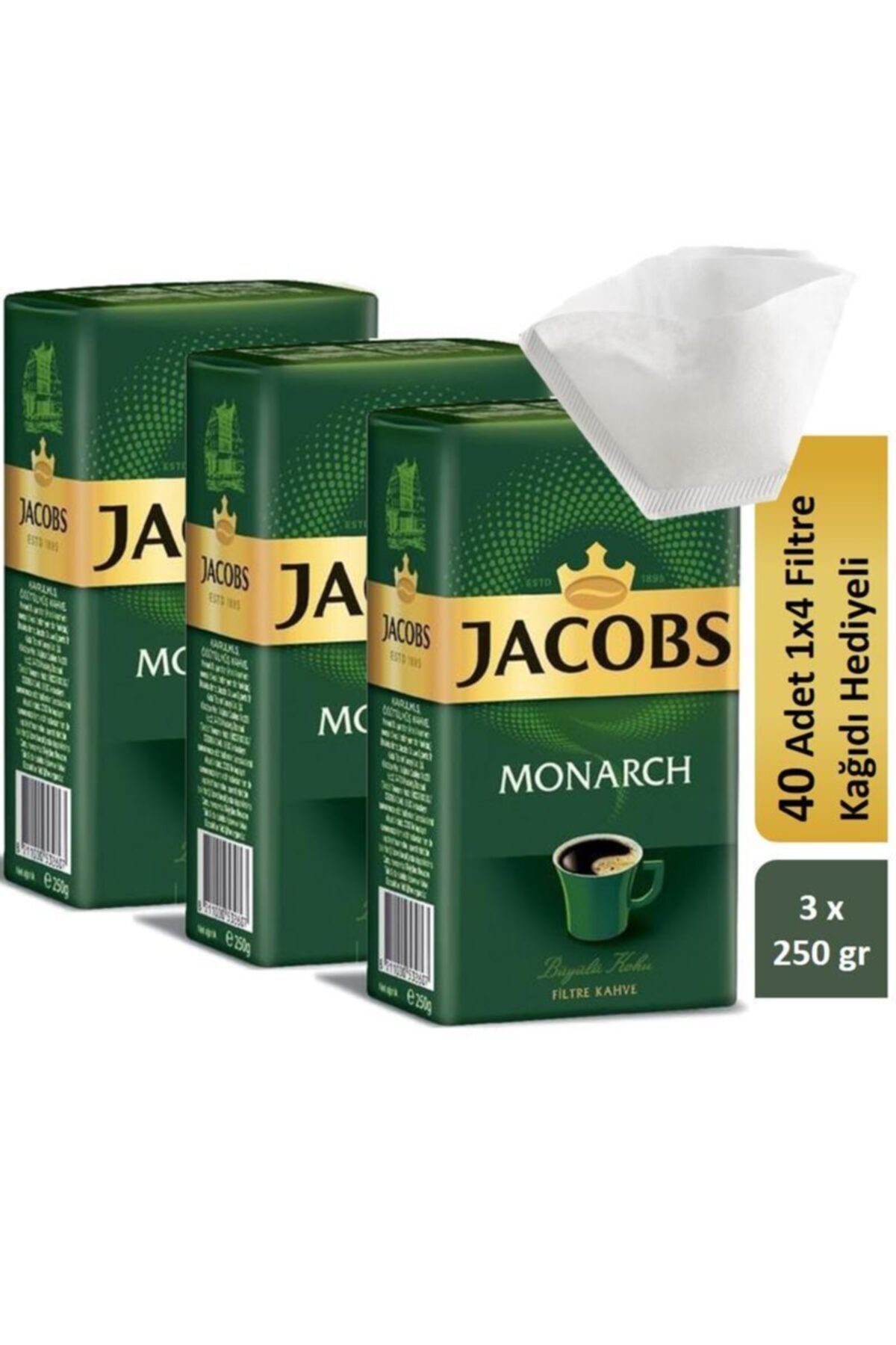 Jacobs Monarch Filtre Kahve 250 Gr X 3 Paket - 40 Adet Filtre Kağıdı