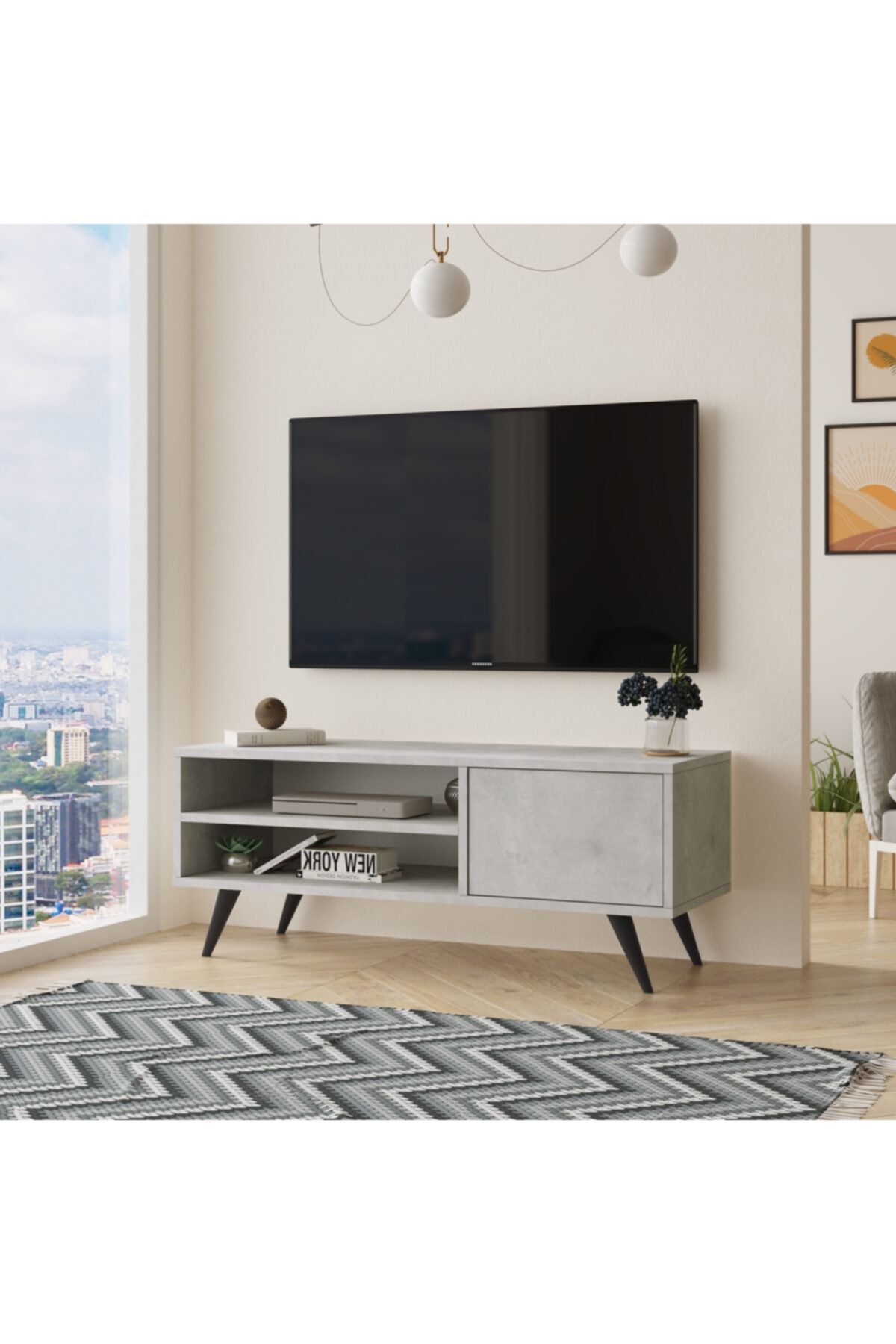Yurudesign Cloud Tv Ünitesi Tv Sehpası Ahşap Ayaklı 110cm Taş Cd1-rt