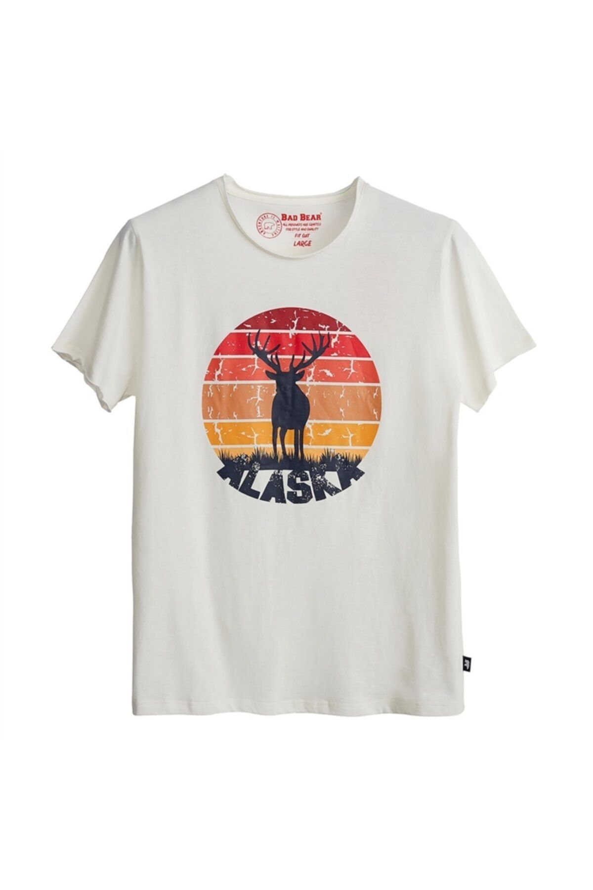 Bad Bear Erkek Kırık Beyaz Baskılı T-shirt 21.01.07.001