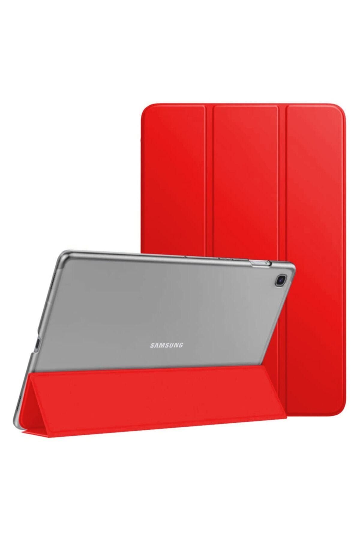 Teknoloji Gelsin Galaxy Tab A7 T500 Kılıf Slim Akıllı Saydam Kapaklı Translucent Back Smart Cover Kılıfı Kırmızı