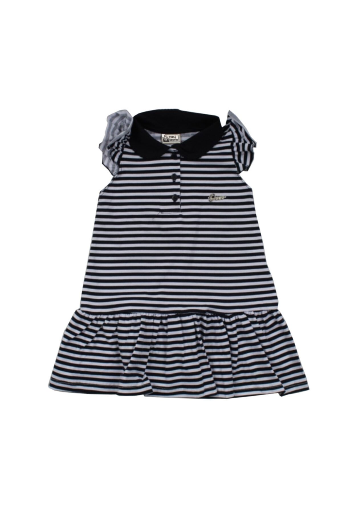 DECO Kız Çocuk Lacivert Çizgili - Yakalı  Renk Elbise 21442