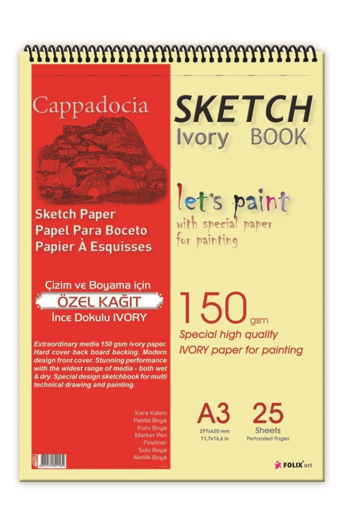 Etika Cappadocia A3 Spiralli Sketchbook 150 Gr. Ivory 25 Yaprak Eskiz Defteri