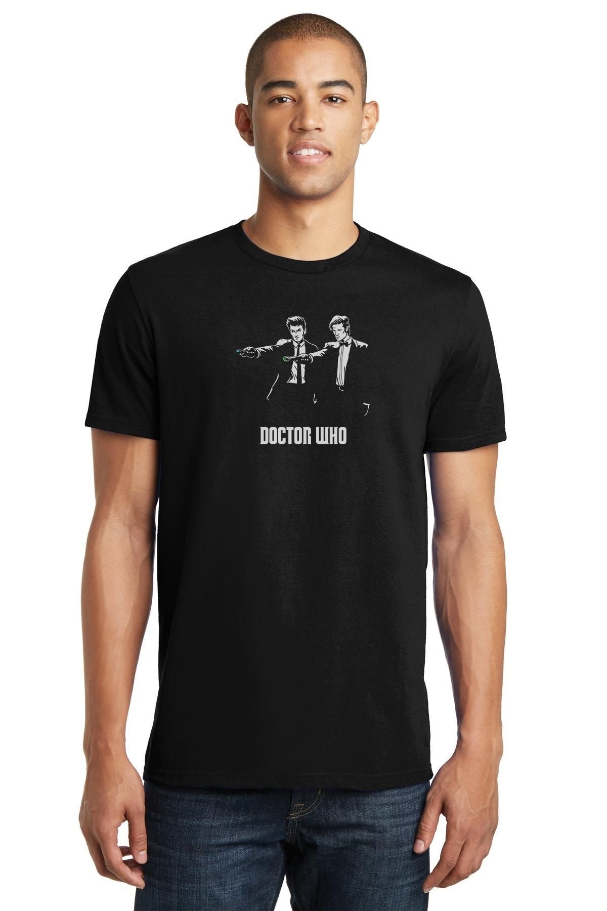 QIVI Doctor Who Two Man Baskılı Siyah Erkek Örme Tshirt T-shirt Tişört T Shirt