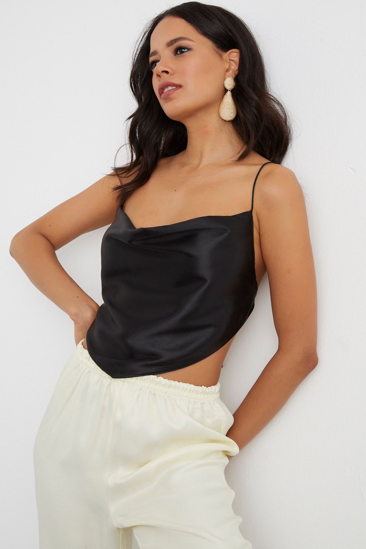 Cool & Sexy Kadın Siyah Bandana Crop Bluz SF1255