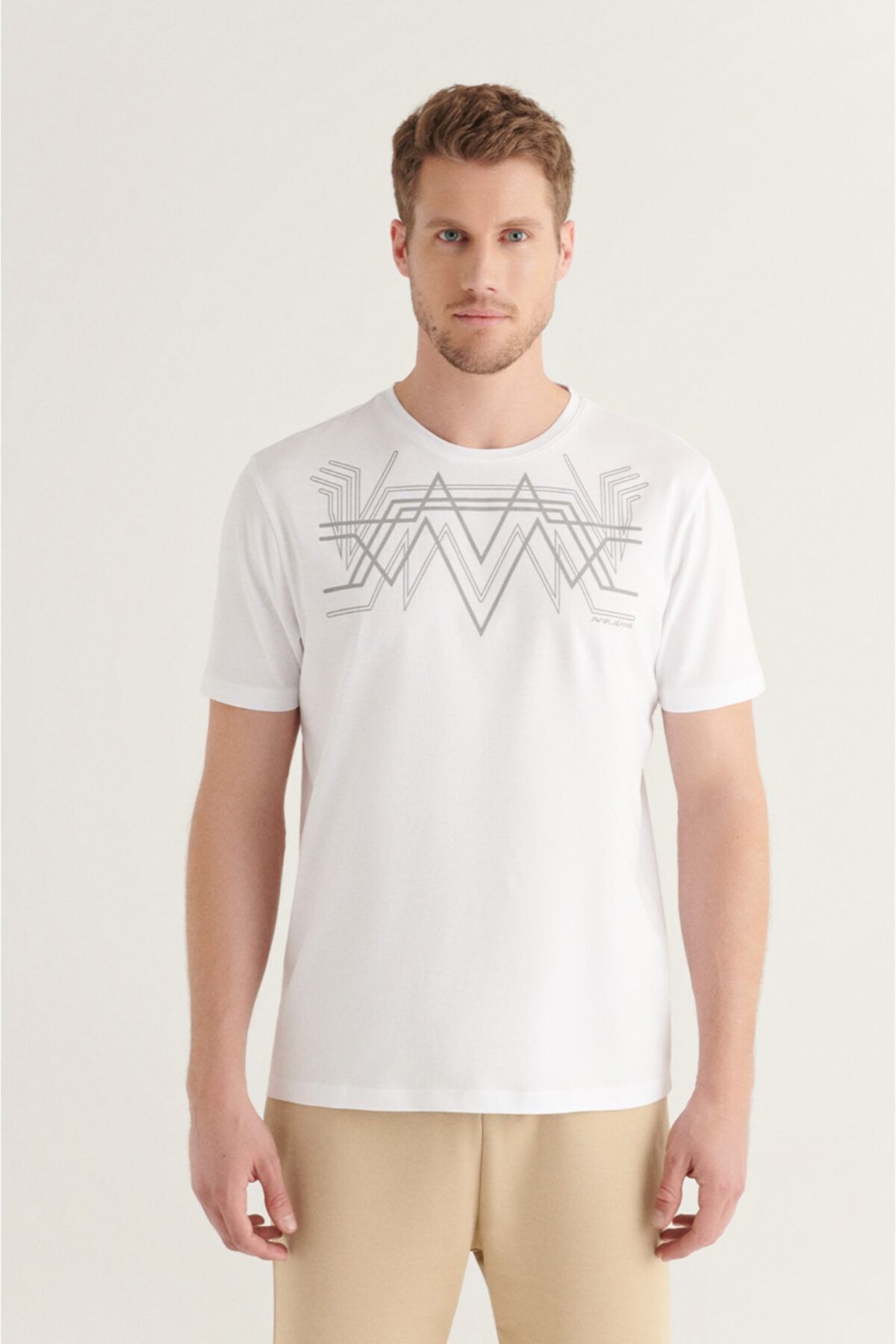 Avva Erkek Beyaz Bisiklet Yaka Baskılı T-shirt A11y1156