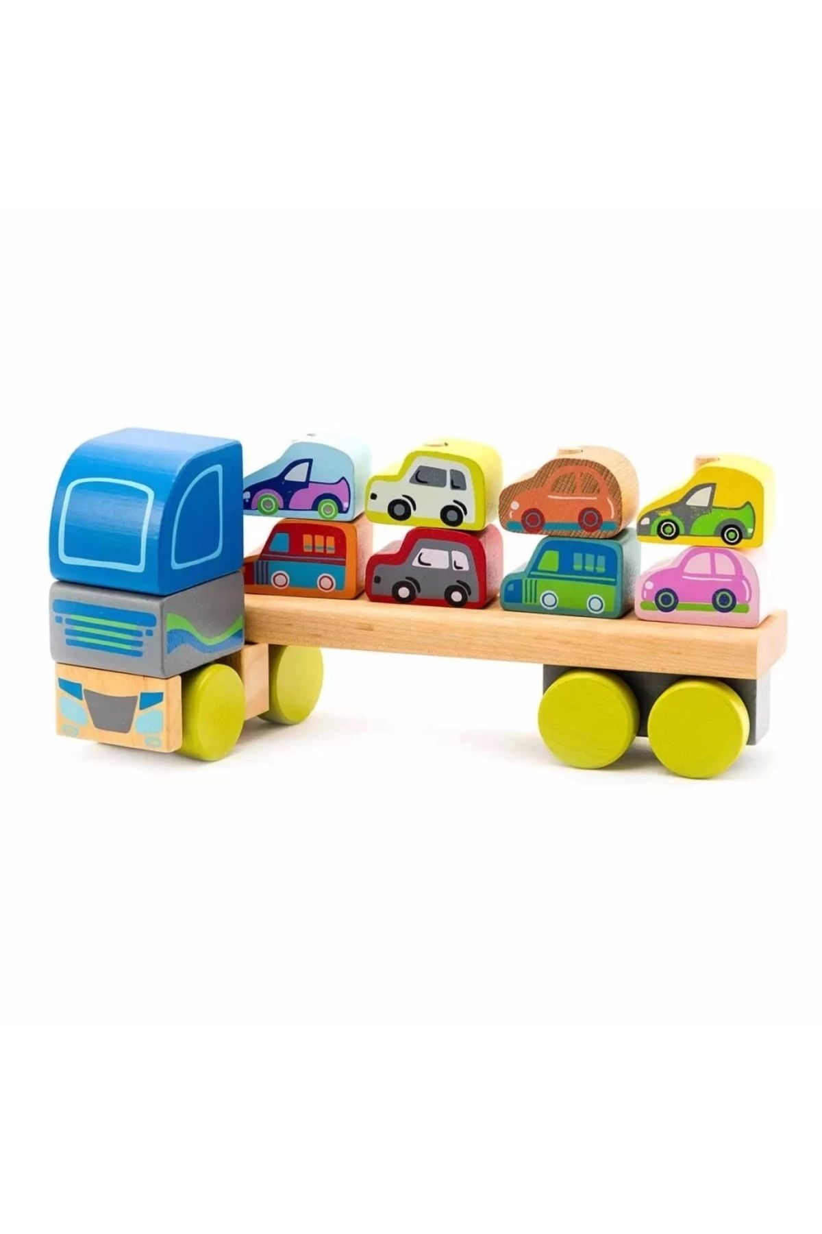 Dandini Çocuk Eğitici ve Eğlenceli Renkli Ahşap Araba Taşıyan Kamyon 12 Parça