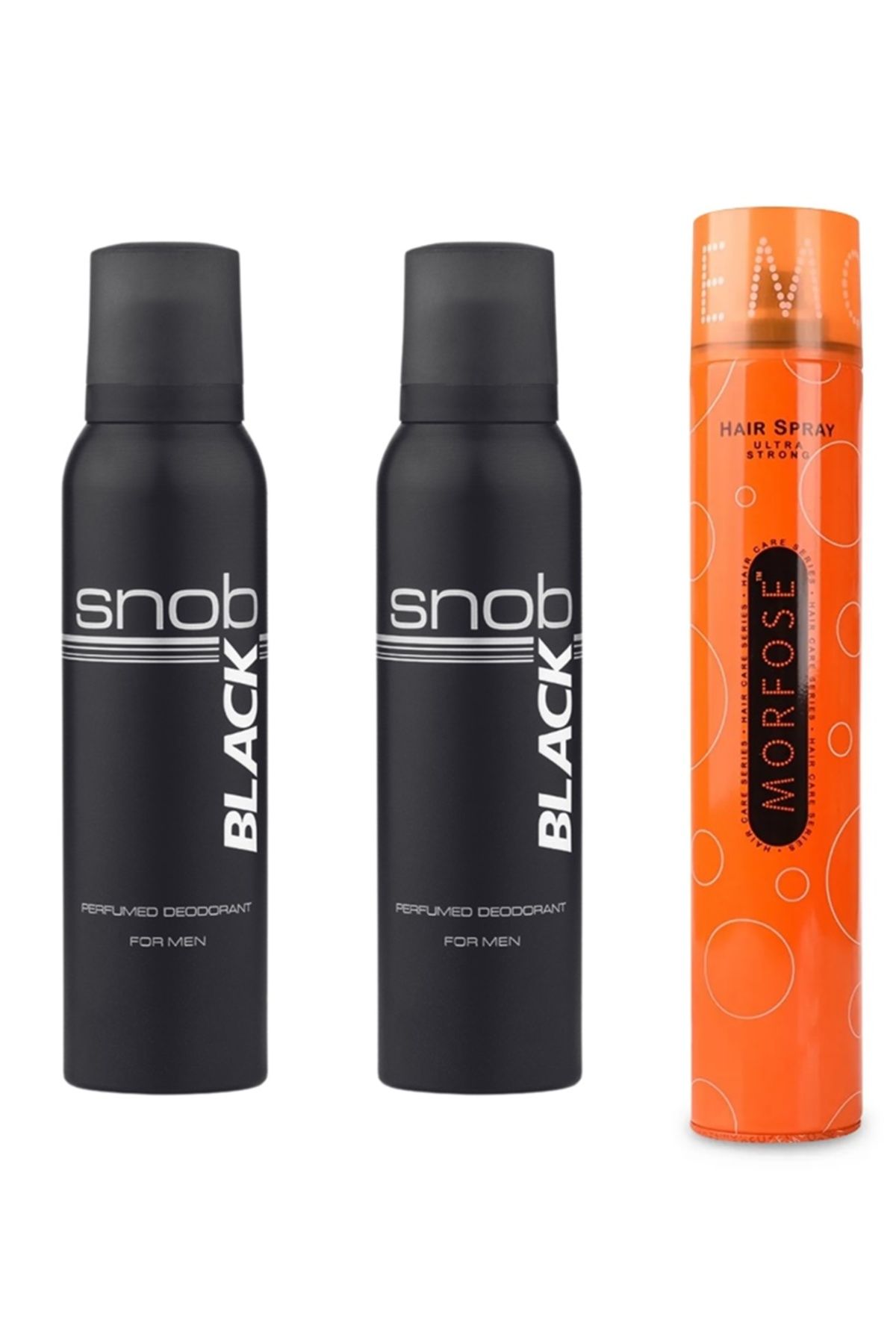 Snob Black Perfumed Deodorant For Men 150 ml 2 Adet + Morfose Ultra 400 Ml Sert Saç Spreyi