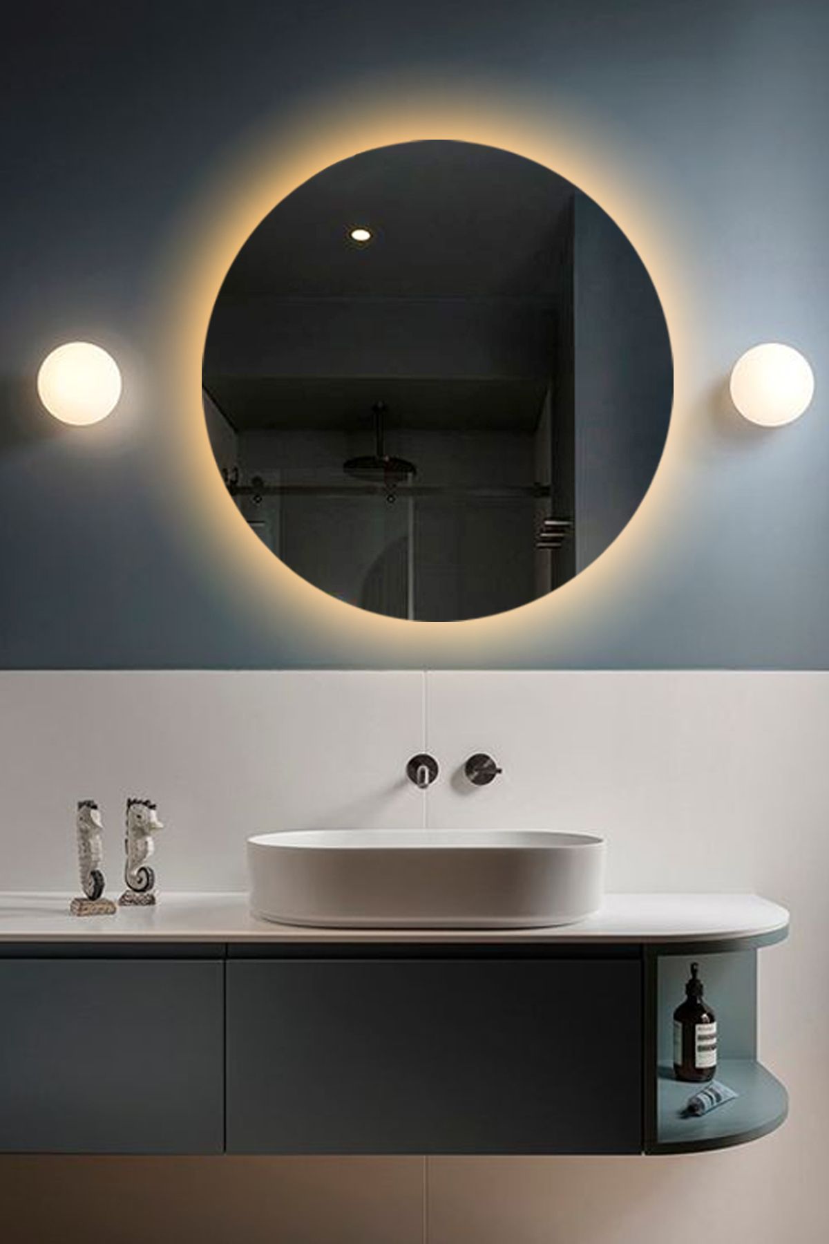 Fawdecor Led Işıklı Yuvarlak Model Dekoratif Duvar Aynası, Modern Eşsiz Ayna, Ayna Duvar Dekorasyon Ürünü
