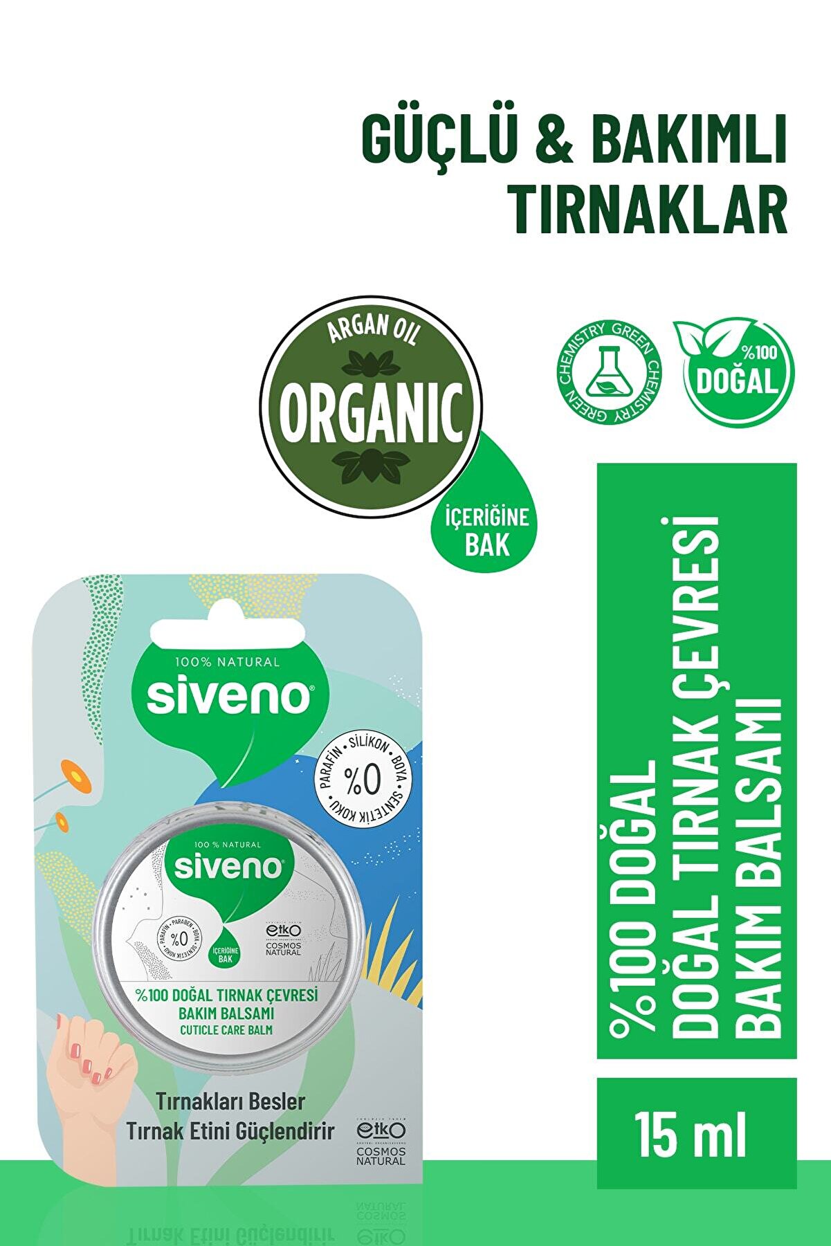 Siveno %100 Doğal Tırnak Çevresi Bakım Balsamı Organik Argan Yağlı Bitkisel Onarıcı Krem Vegan 15 Ml