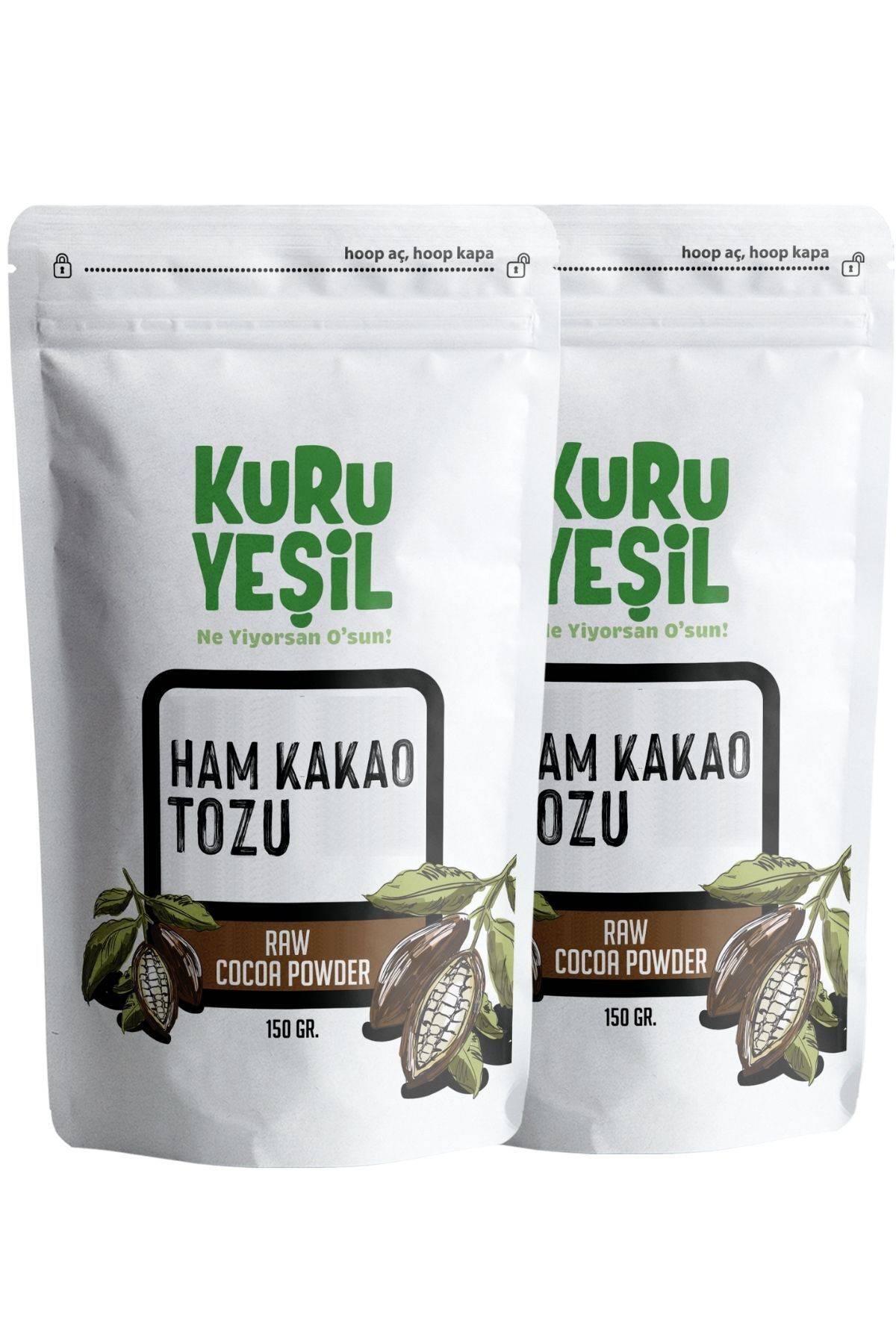 Kuru Yeşil Ham Kakao 150 gr 2'li Paket | Avantaj Paket | Çikolata Aşkı | Organic Raw Cacao