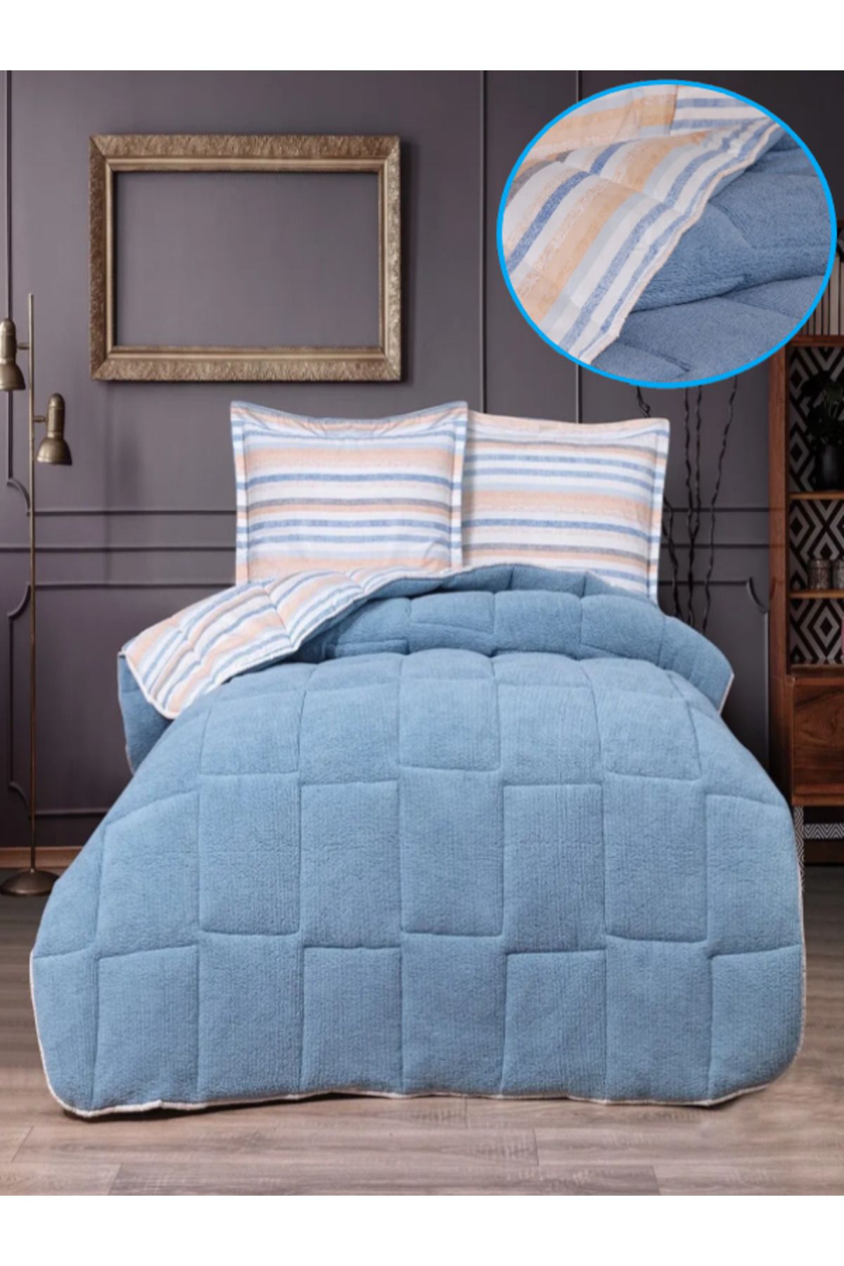 Bayev Mavi Comforter 4lü Battaniyeli Kışlık Uyku Seti