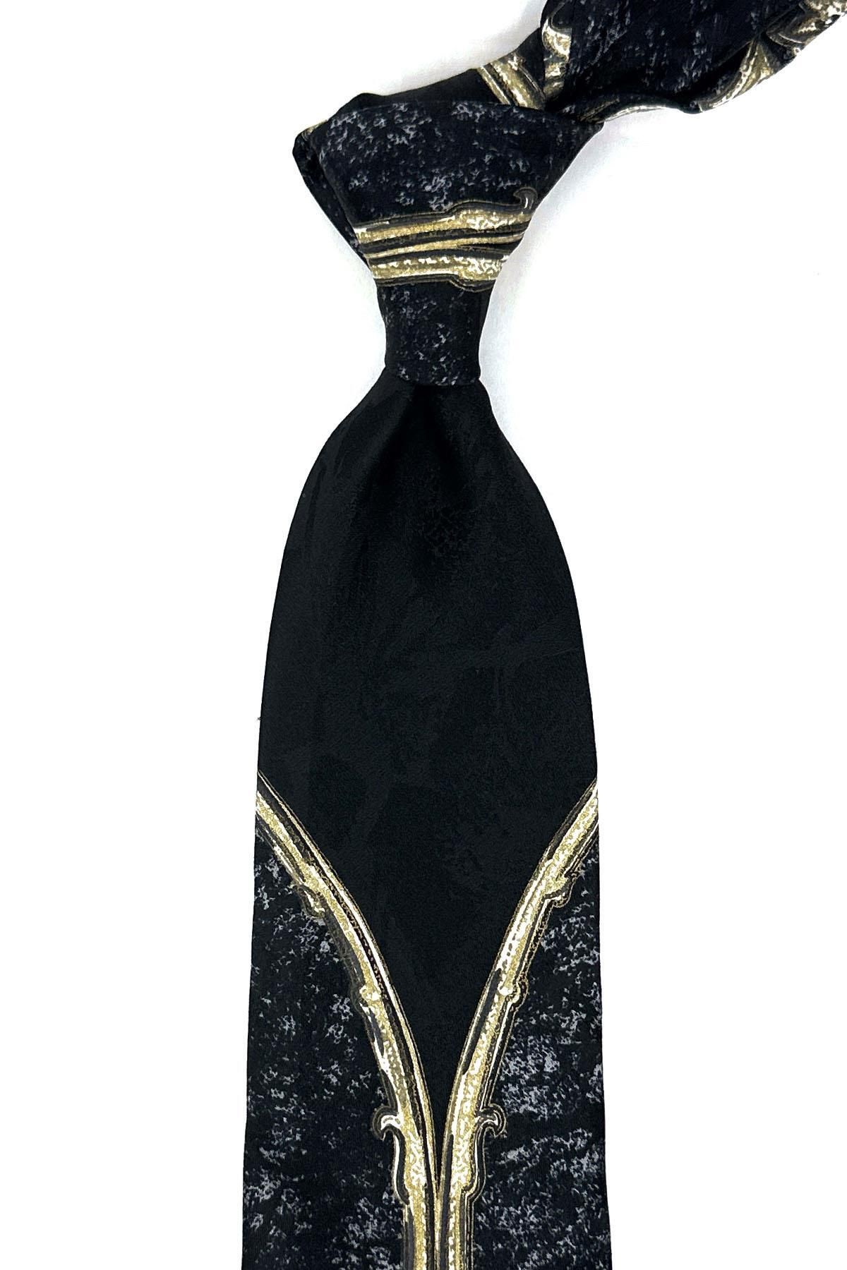 Kravatkolik Siyah - Füme Motif Desen İtalyan İpek Kravat İK1456