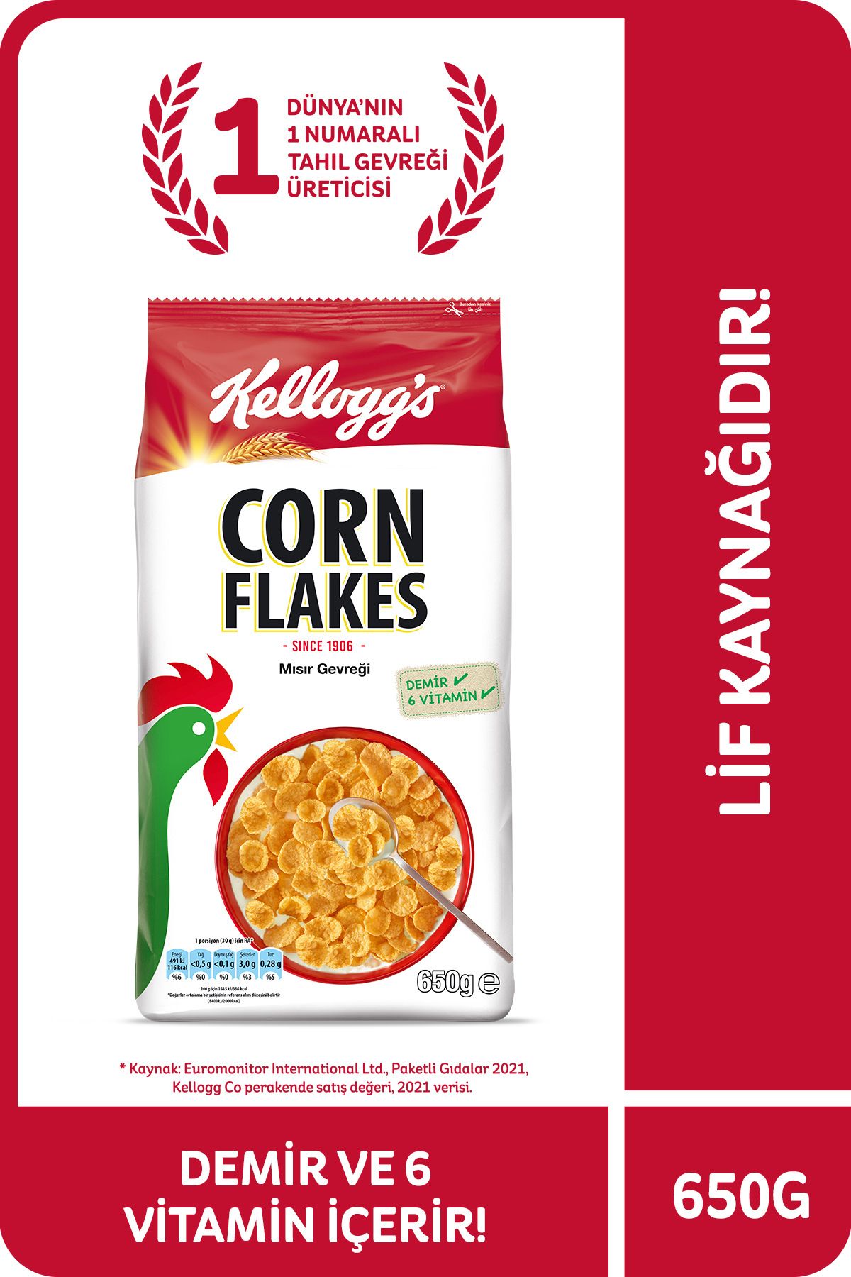 Kellogg's Corn Flakes Kahvaltılık Mısır Gevreği 650 Gr,lif Kaynağı,demir Ve 6 Vitamin Içerir