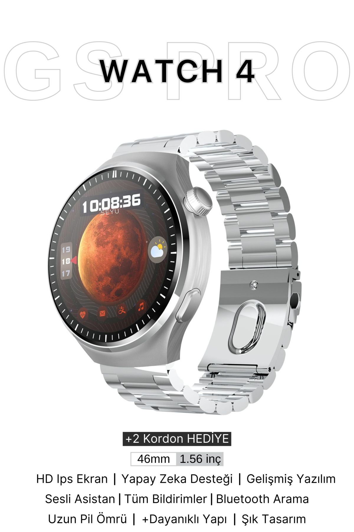 SEYUWATCH Watch 4 Gs Pro Akıllı Saat Iphone Ve Android Telefonlara Uyumlu Gümüş Smartwatch
