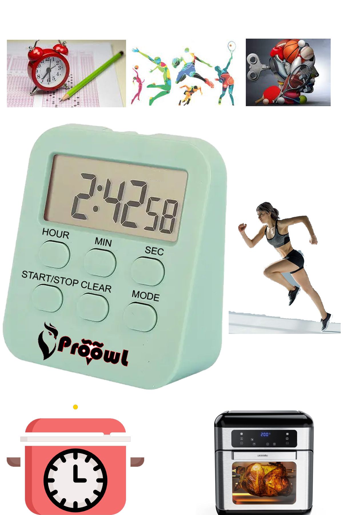 ProowL PWT8 Öğrenci, Spor, Mutfak, Masa Kronometre Geri Sayım Dijital Masa Saati Alarmlı