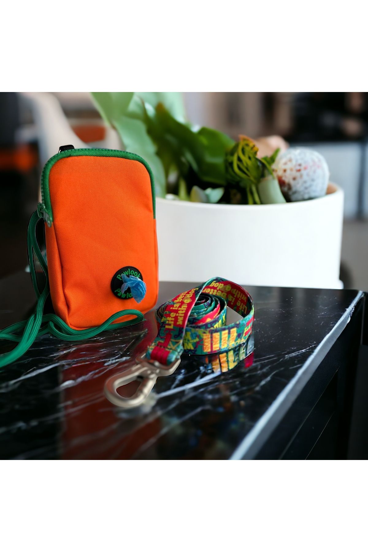PAWLOOK , Orange, Köpek Tasması, Cep Telefonu Çantası, Kaka Poşeti Set, Gezdirme Kayışı,