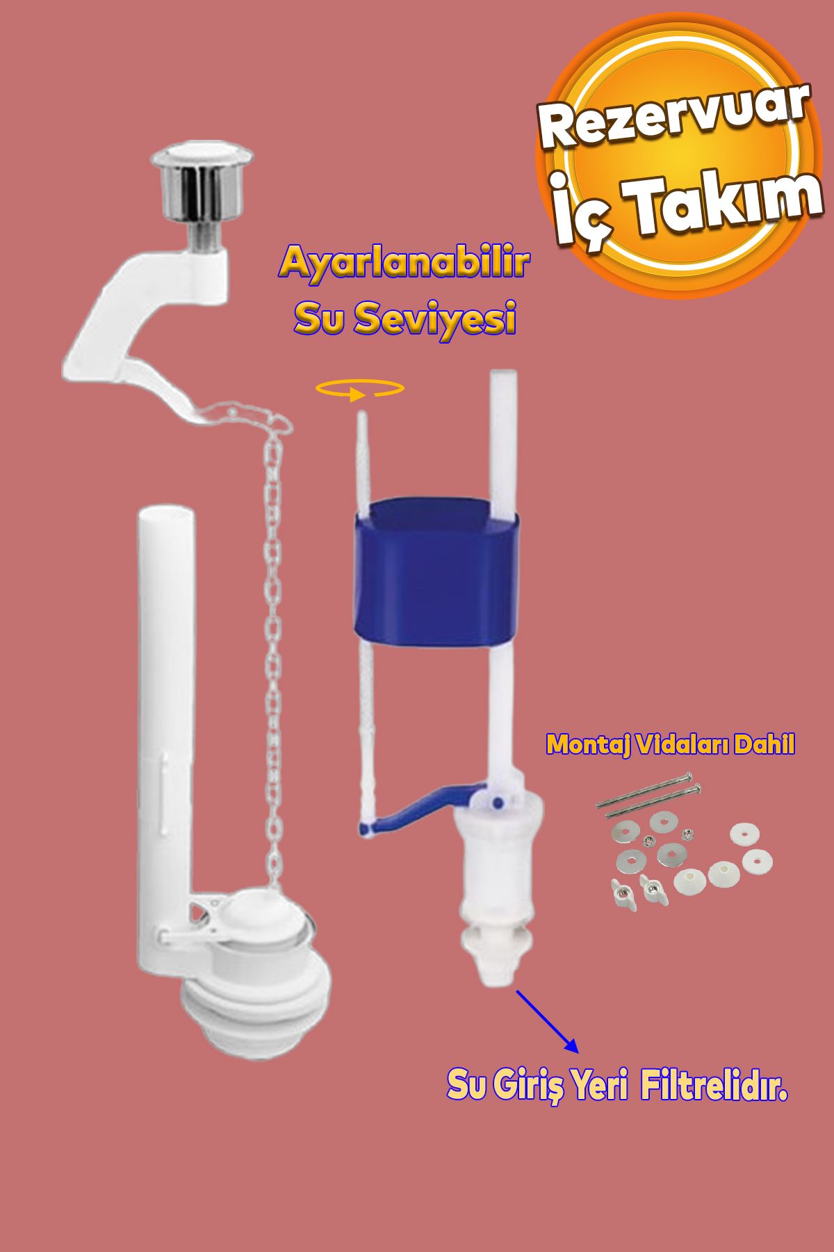 Badem10 Alafranga Oturmalı Tuvalet Klozet Sifon İç Düzenek Rezervuar Basmalı İç Takımı Otomatik Su Dolum