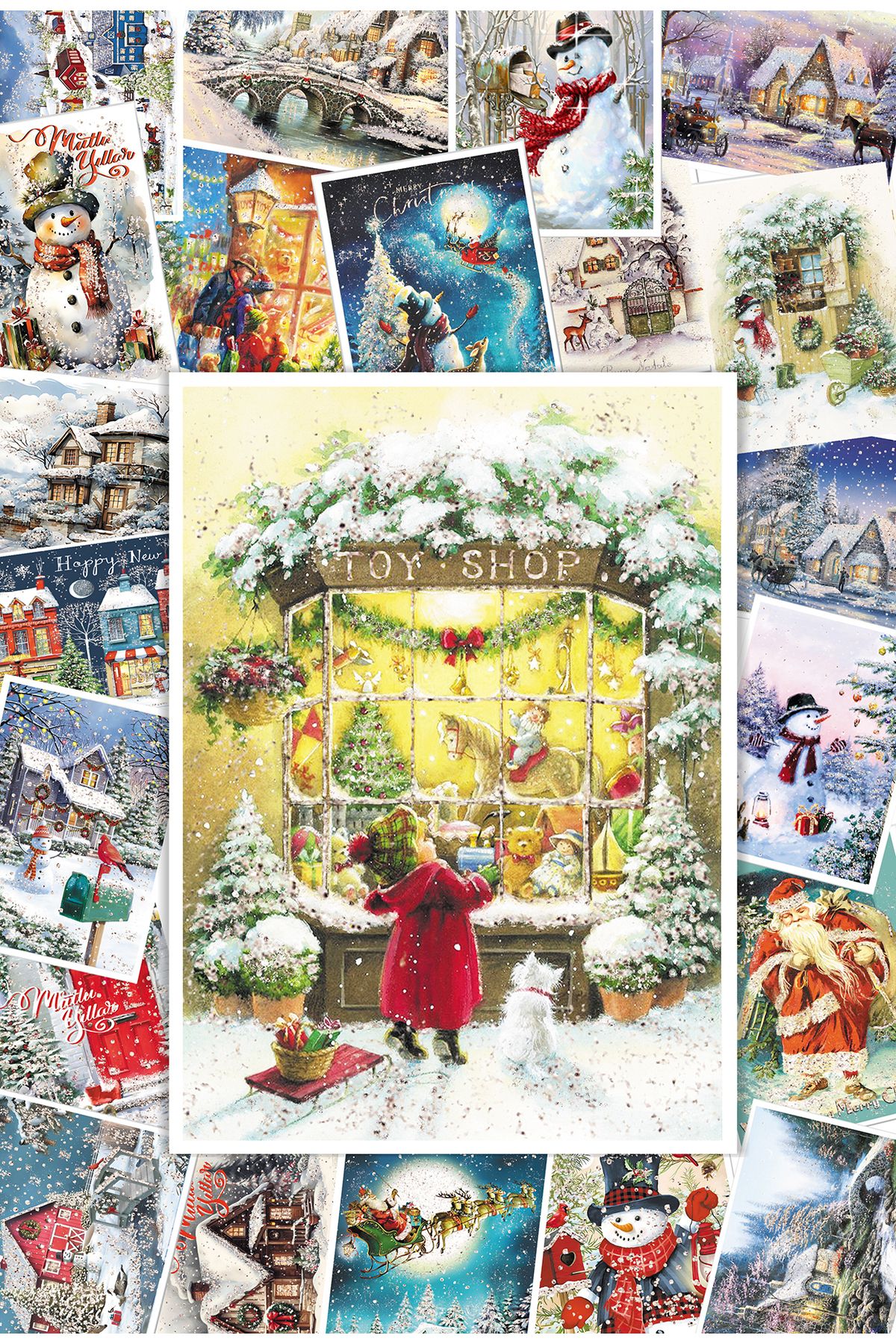 Mia Pera 37 Adet Simli Yılbaşı Kartpostal Seti Toptan Satış Yeniyıl Postcard Kardan Adam Noel Baba