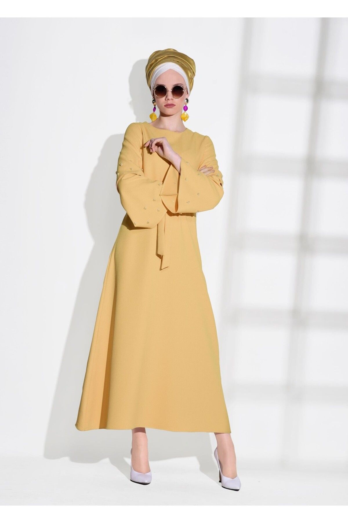 TRENDTESETTÜR Kadın Sarı T 6775 Işleme Detaylı Elbise