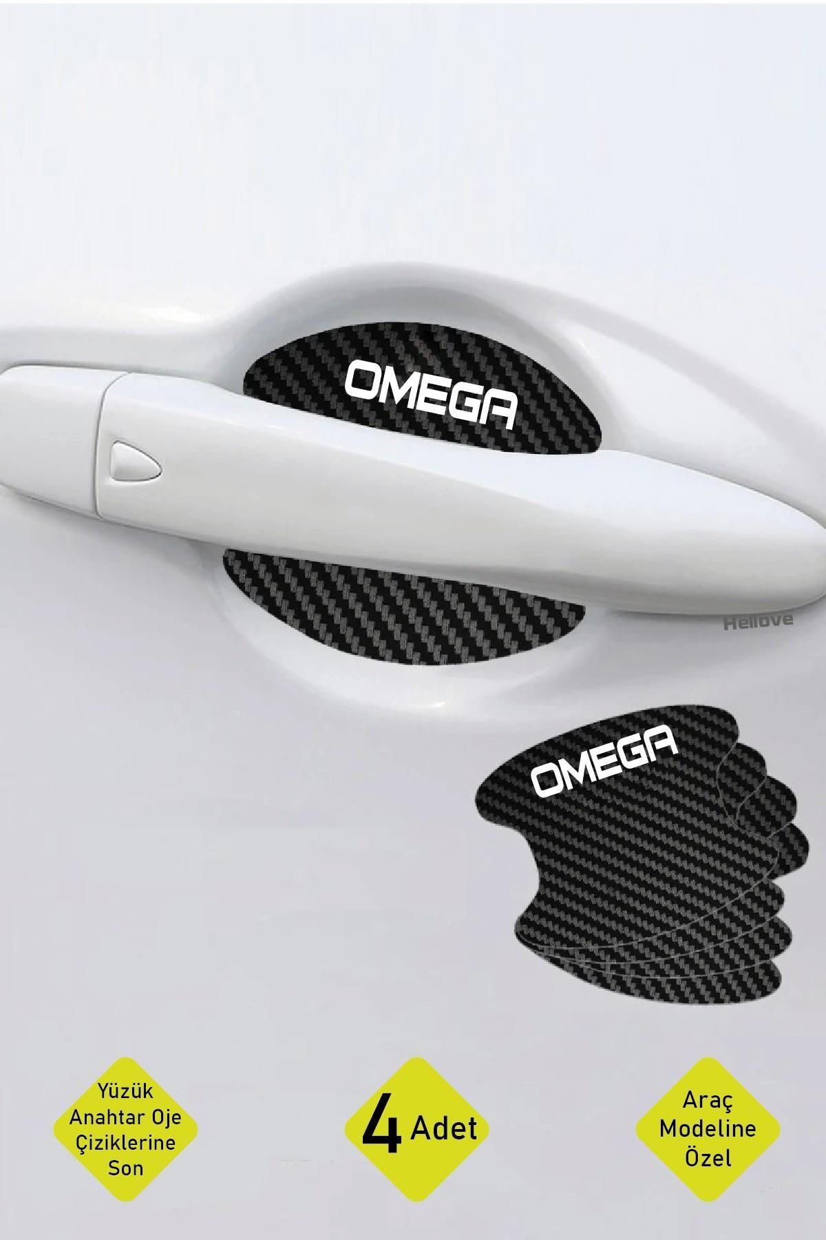 Hellove Oto Araç Kapı Kolu Koruyucu Boya Çizik Önleyici Karbon Opel Omega Uyumlu Beyaz Omega Yazılı
