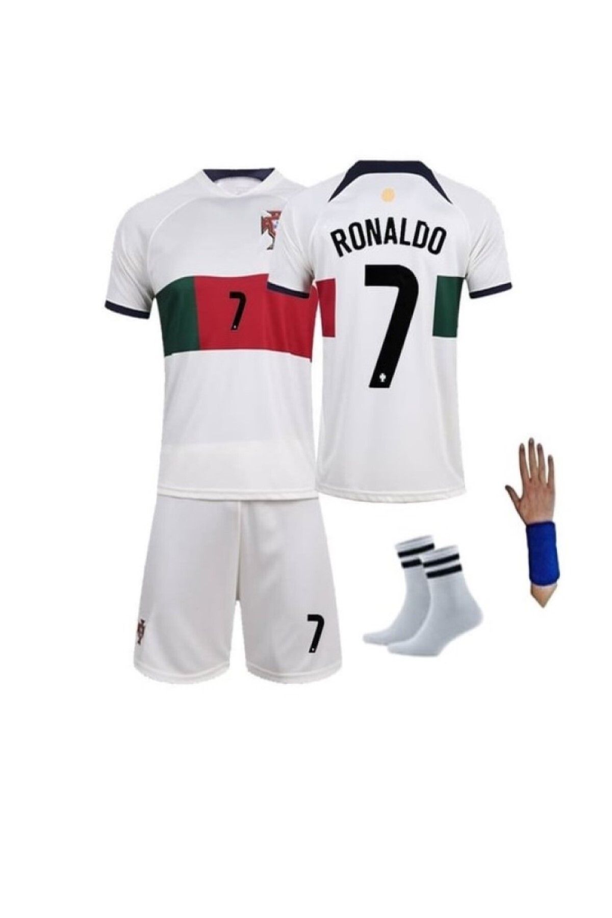 gökmenspor Portekiz Ronaldo Deplasman Beyaz-yeşil Dünya Kupası Çocuk Futbol Forması 4'lü Set