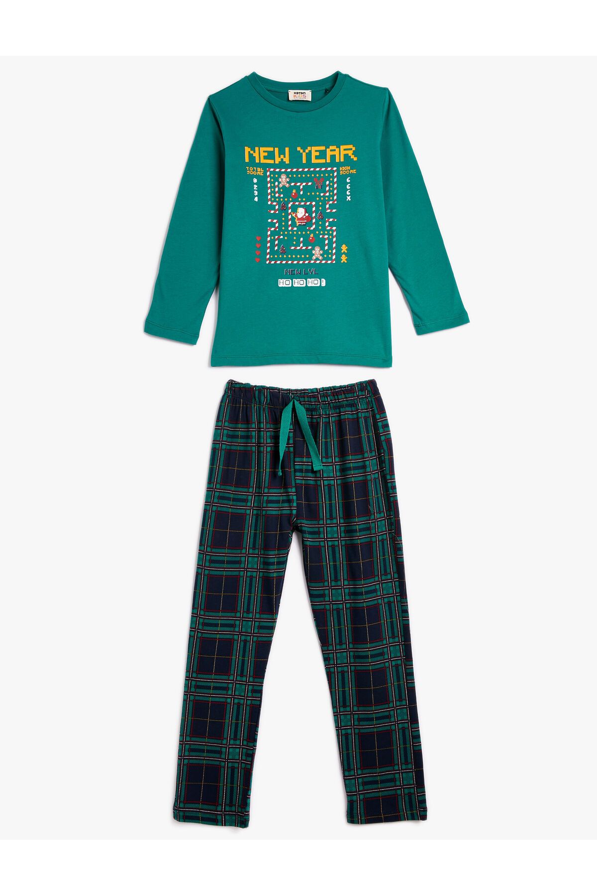 Koton Yılbaşı Temalı Pijama Takımı Baskılı Uzun Kollu Pamuklu