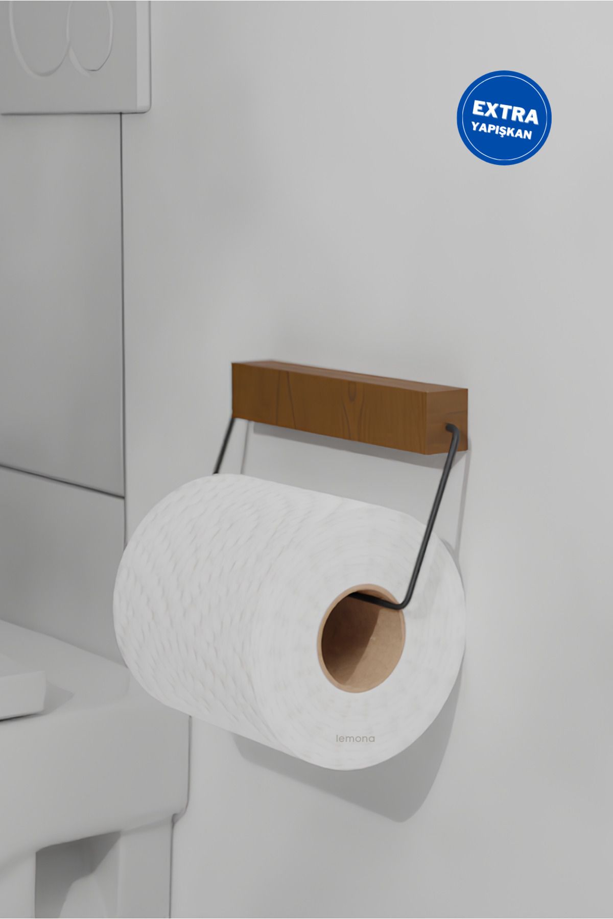 Lemona Yapışkanlı Ahşap Wc Kağıtlık & Tuvalet Kağıtlığı Tuvalet Kağıdı Askısı Yapışkanlı Tasarım
