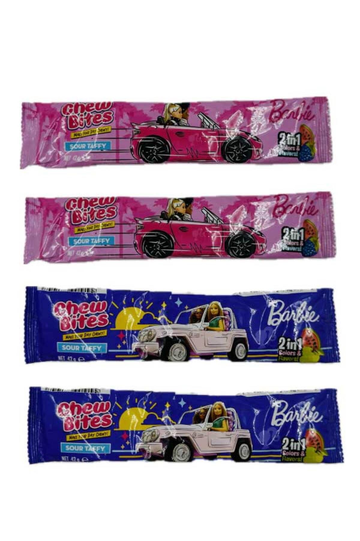 Barbie Lisanslı Chew Bites 2 in 1 Sour Taffy Yumuşak Şekerleme X 4 Paket Lezzetli İthal Şekerleme