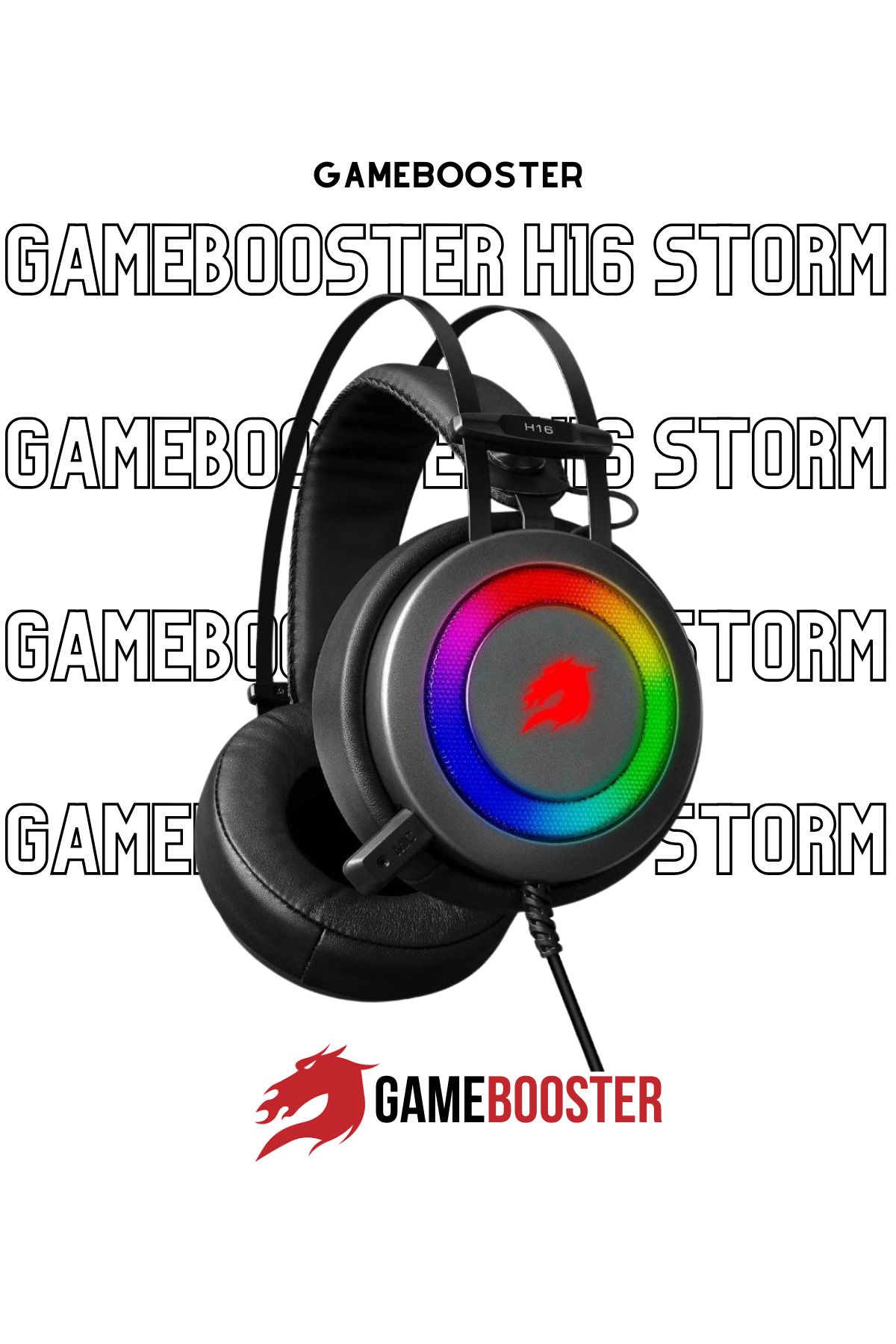 Gamebooster H16 Storm 5 Renk LED Aydınlatmalı 7.1 Gri Oyuncu Kulaklığı