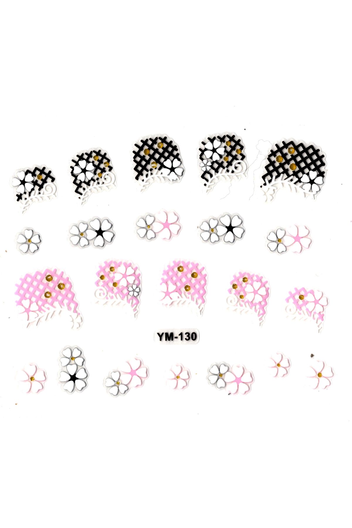 Limmy Tırnak Sticker, Tırnak Süsleme, Nail Art (ym-130) - 6X5 cm - İkili Kalpli Çiçek