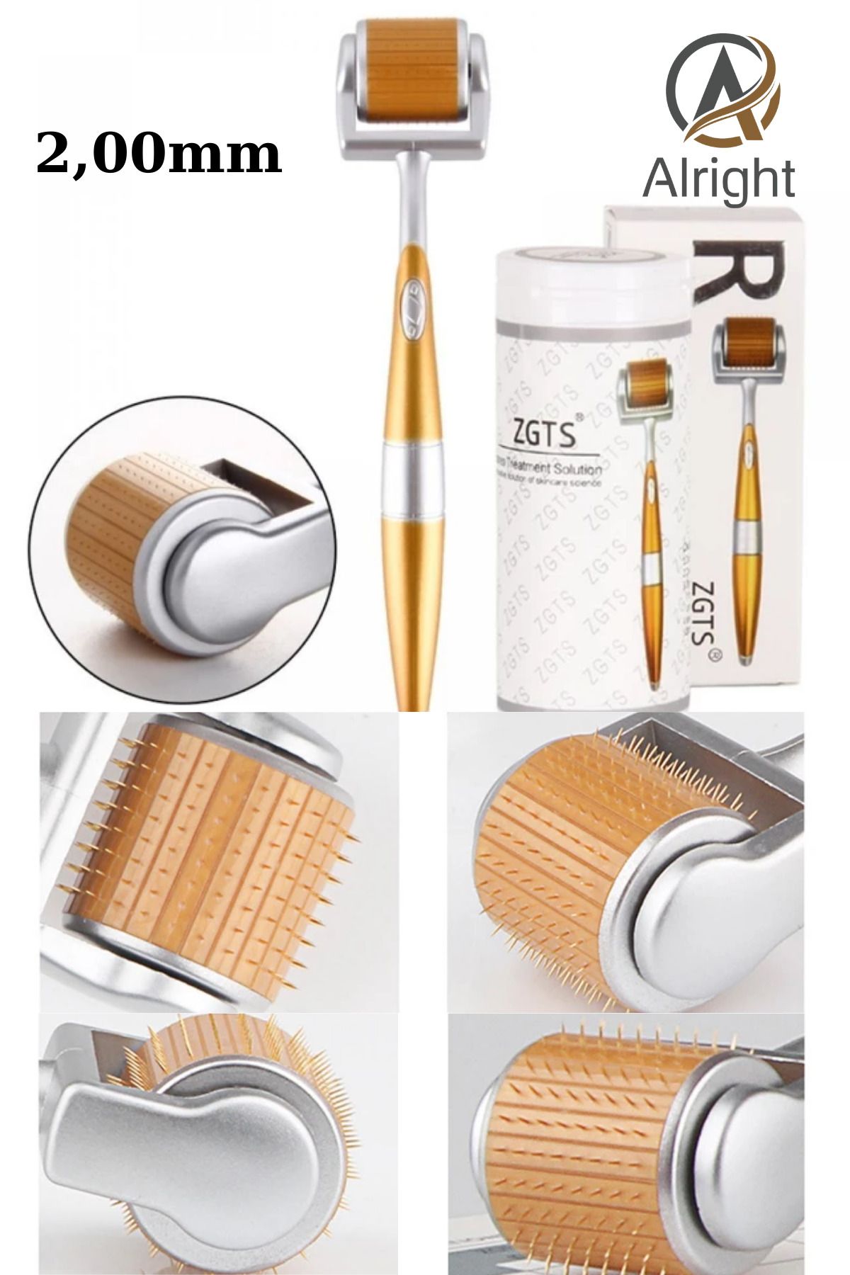 Alright ZGTS 2mm Dermaroller Profesyonel Derma Roller Titanyum 2mm Gözenek açma