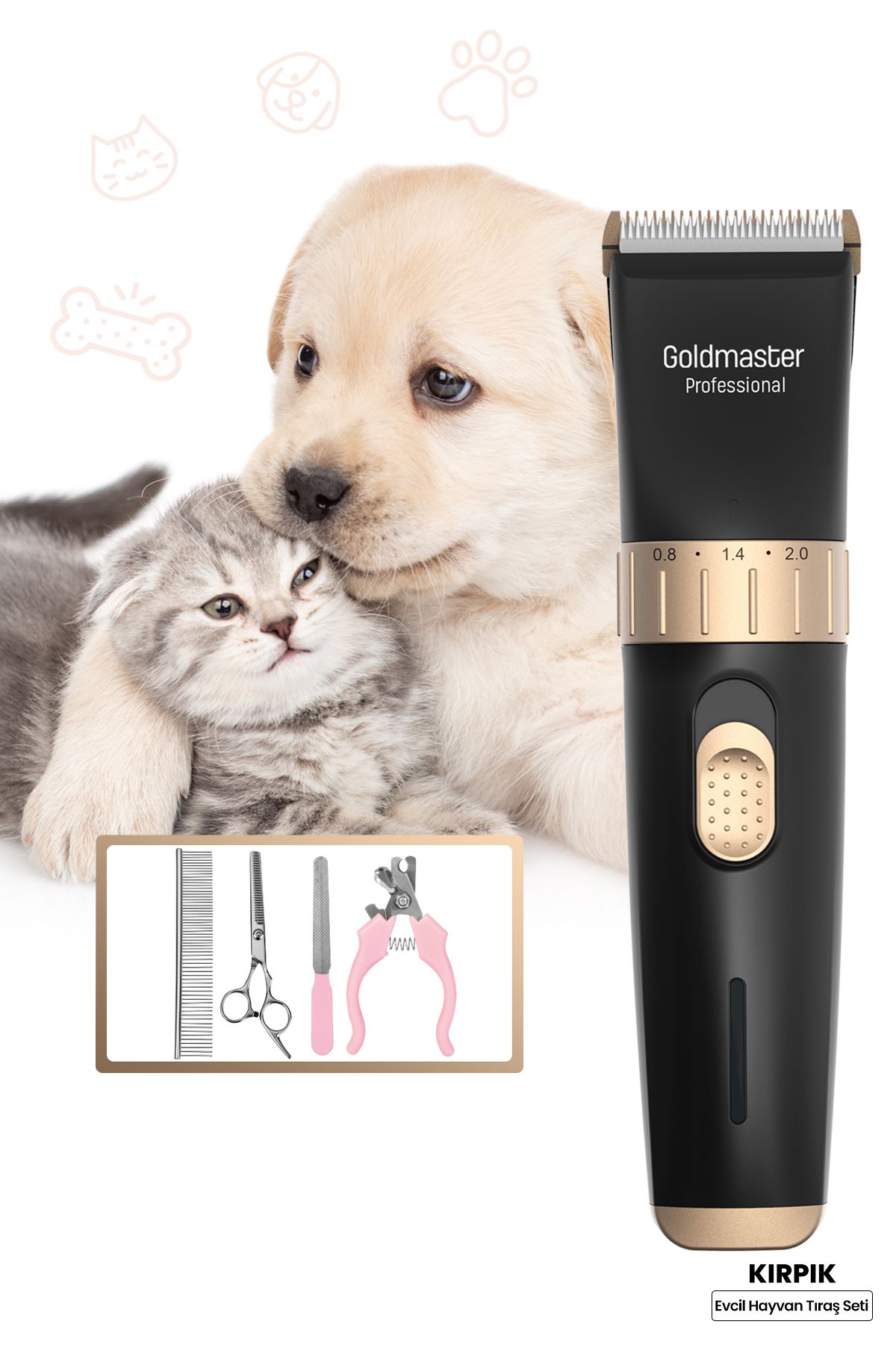 GoldMaster Kırpık 10 In 1 Ayarlanabilir Şarjlı Kedi Köpek Tıraş Makinesi Pet Evcil Hayvan Tüy Kesme Aparatlı