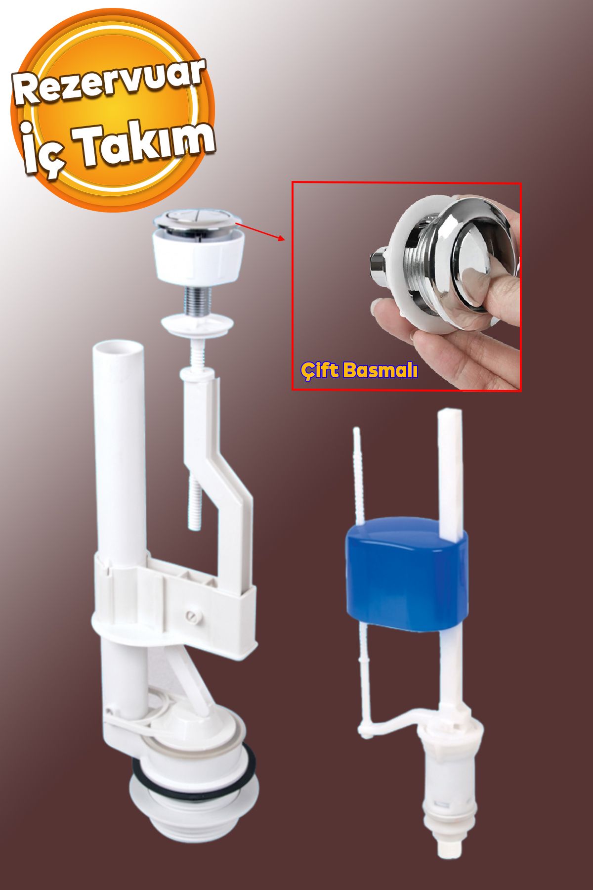 Badem10 Rezervuar İç Düzenek Otomatik Su Dolum Basmalı İç Takımı Alafranga Tuvalet Klozet Sifon Çift Basma