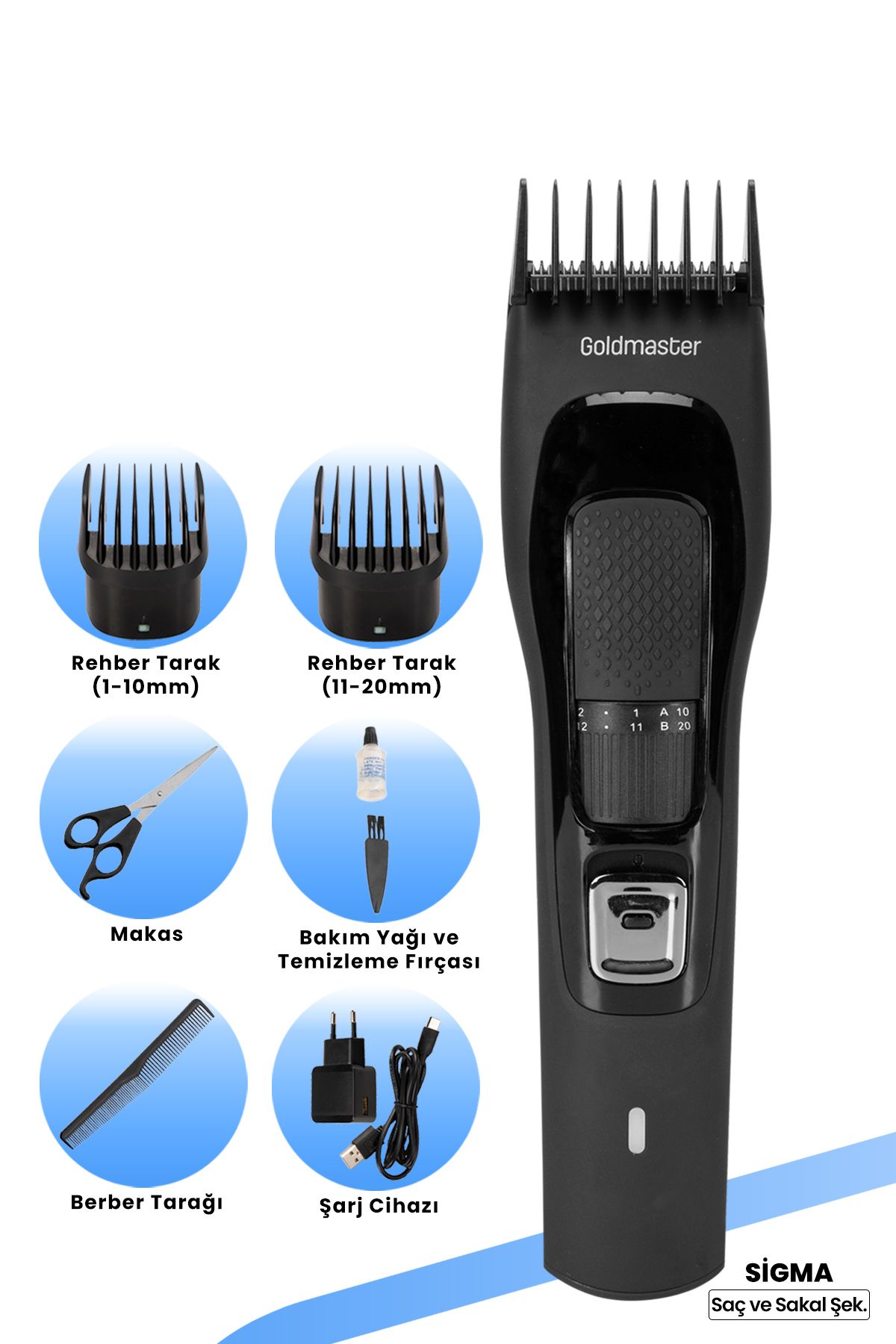 GoldMaster Sigma Şarjlı Ayarlanabilir Kadranlı Saç Ve Sakal Şekillendirici Kesme Makinesi