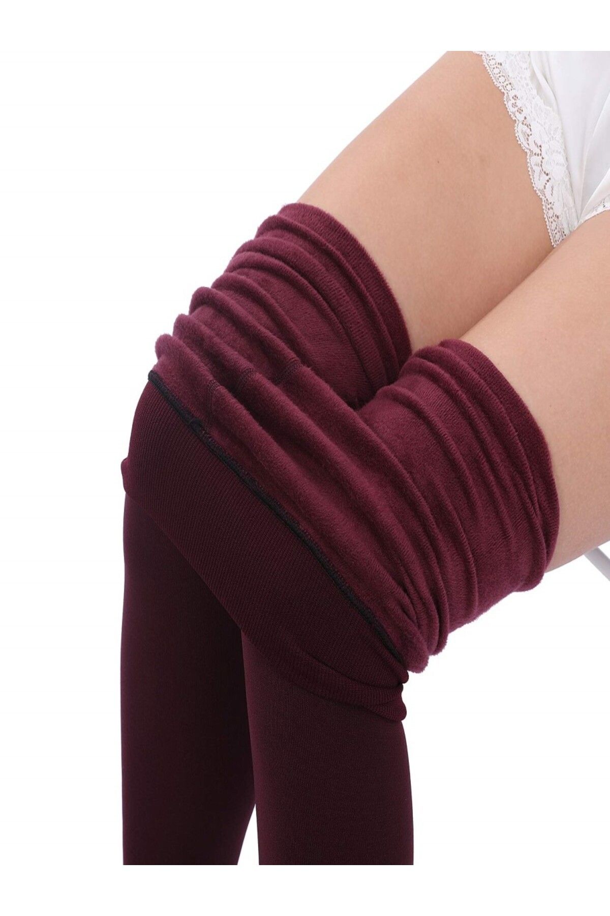 MİSTİRİK Ravena Model Örme Sıcak Tutan Ve Sıkıalaştıran Termal Külotlu Çorap Bordo Renk