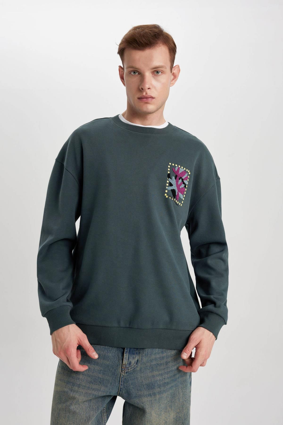 Defacto Comfort Fit Bisiklet Yaka Baskılı Sweatshirt B4754ax24sp