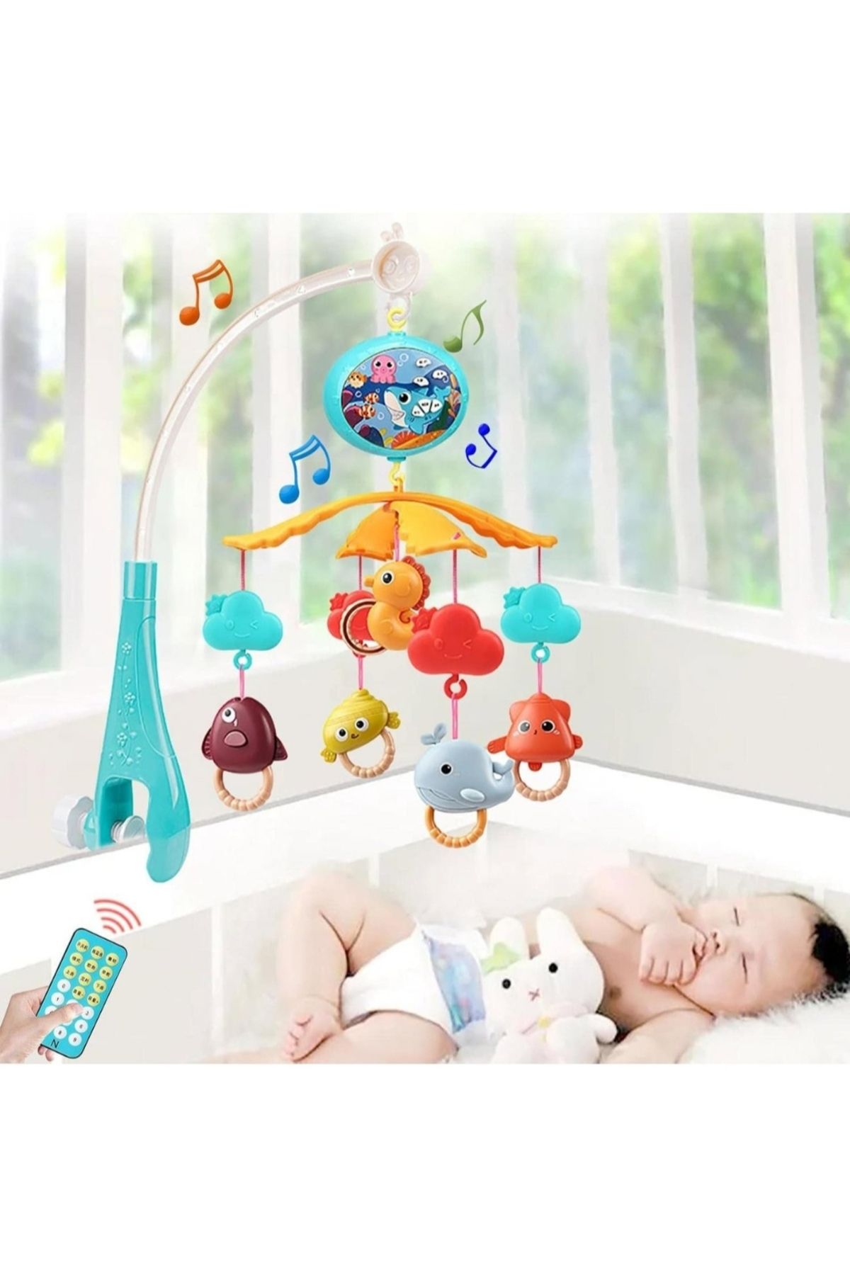 Zeynelyerebasan Beşik Süsü Dönencesi Projektörlü Bebek Yatağı Çıngırağı